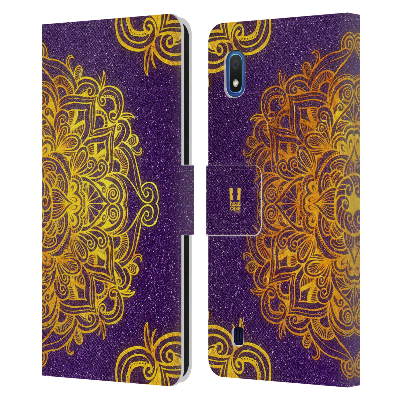 Pouzdro na mobil Samsung Galaxy A10 mandala kreslená fialová a zlatá