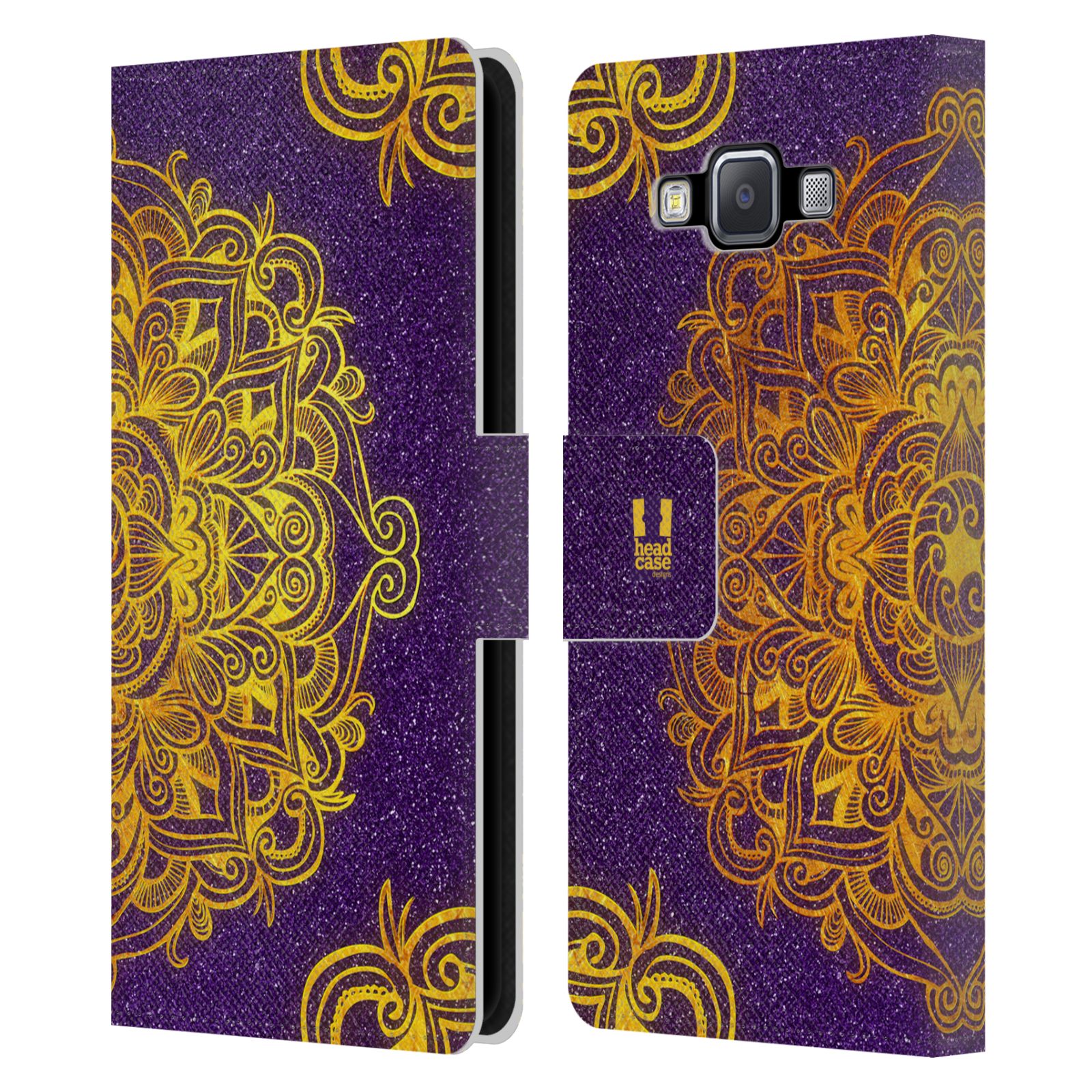 HEAD CASE Flipové pouzdro pro mobil Samsung Galaxy A5 mandala kreslená fialová a zlatá