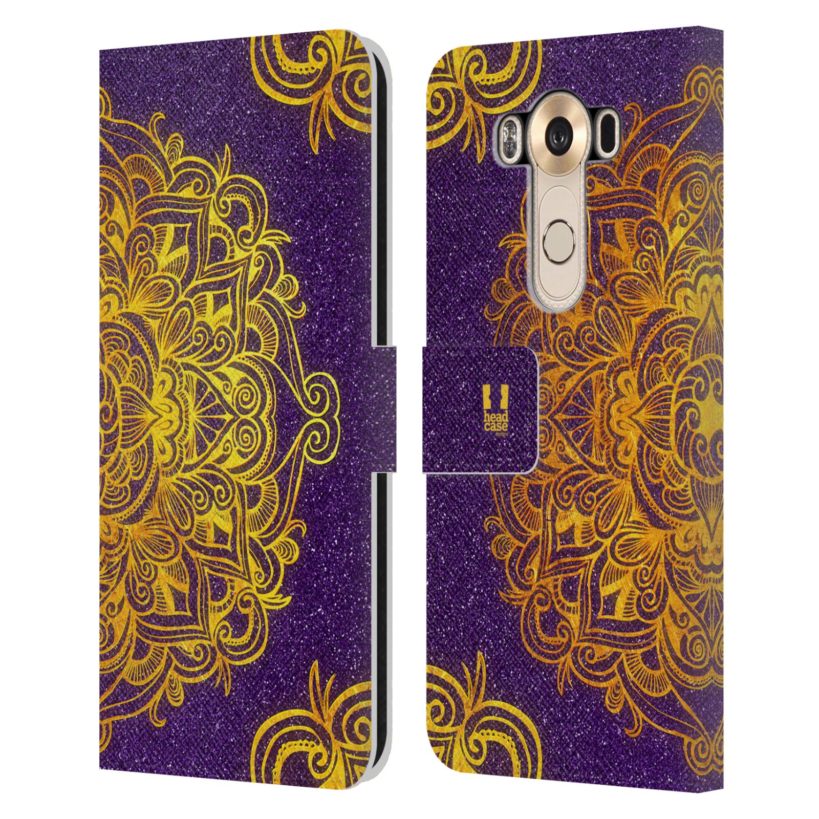 HEAD CASE Flipové pouzdro pro mobil LG V10 mandala kreslená fialová a zlatá