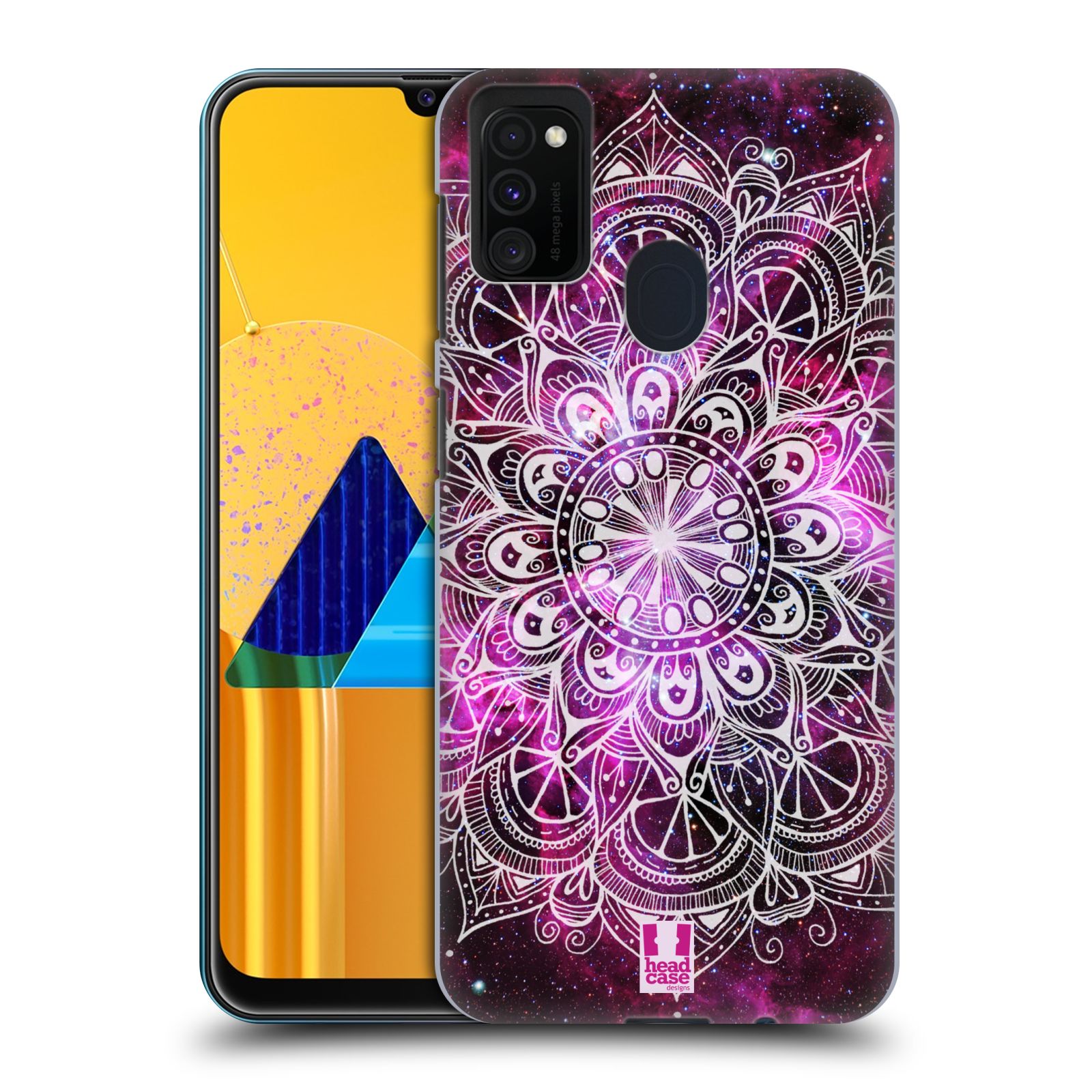 Zadní kryt na mobil Samsung Galaxy M21 vzor Indie Mandala slunce barevná FIALOVÁ MLHOVINA