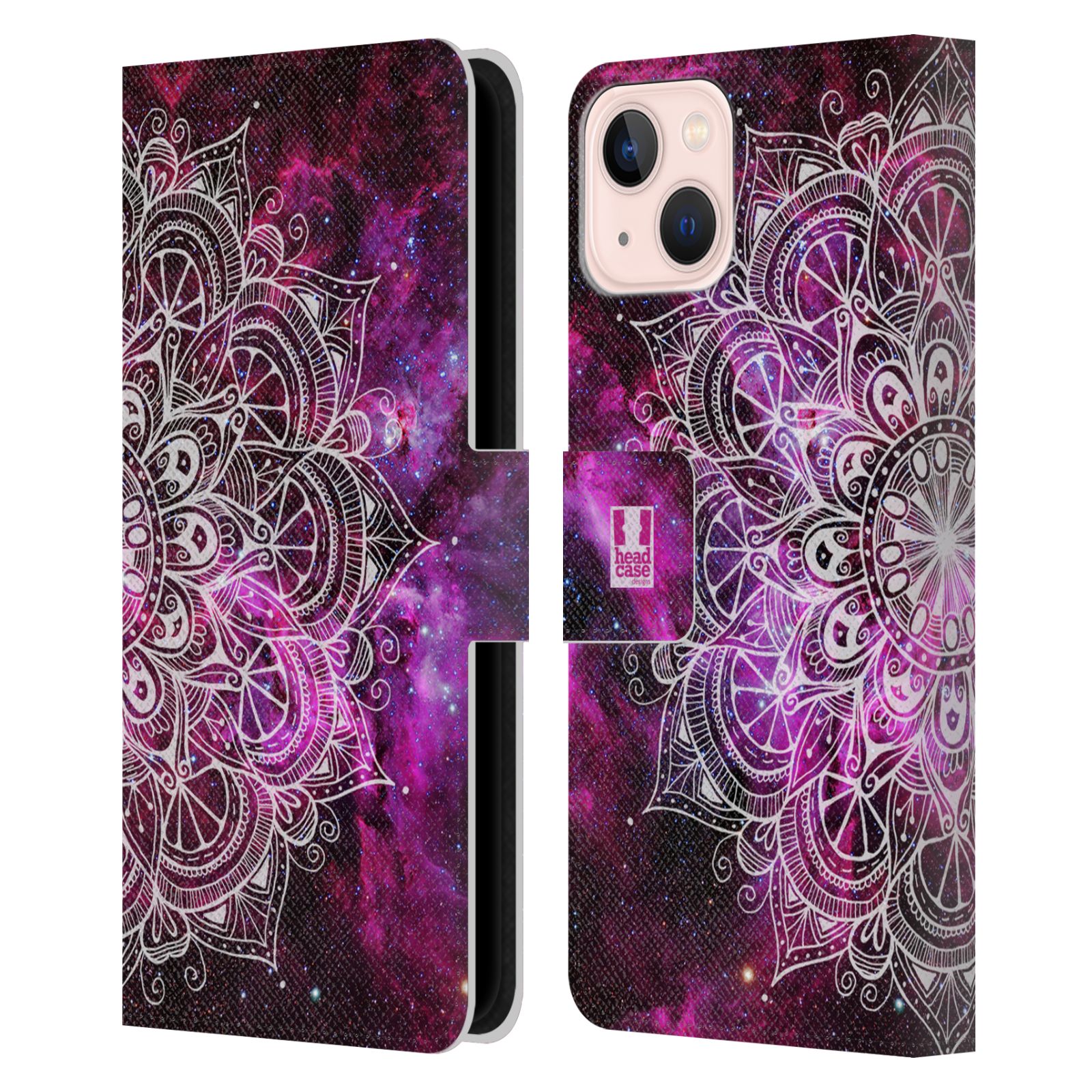 Pouzdro HEAD CASE na mobil Apple Iphone 13 mandala kreslená fialová vesmír