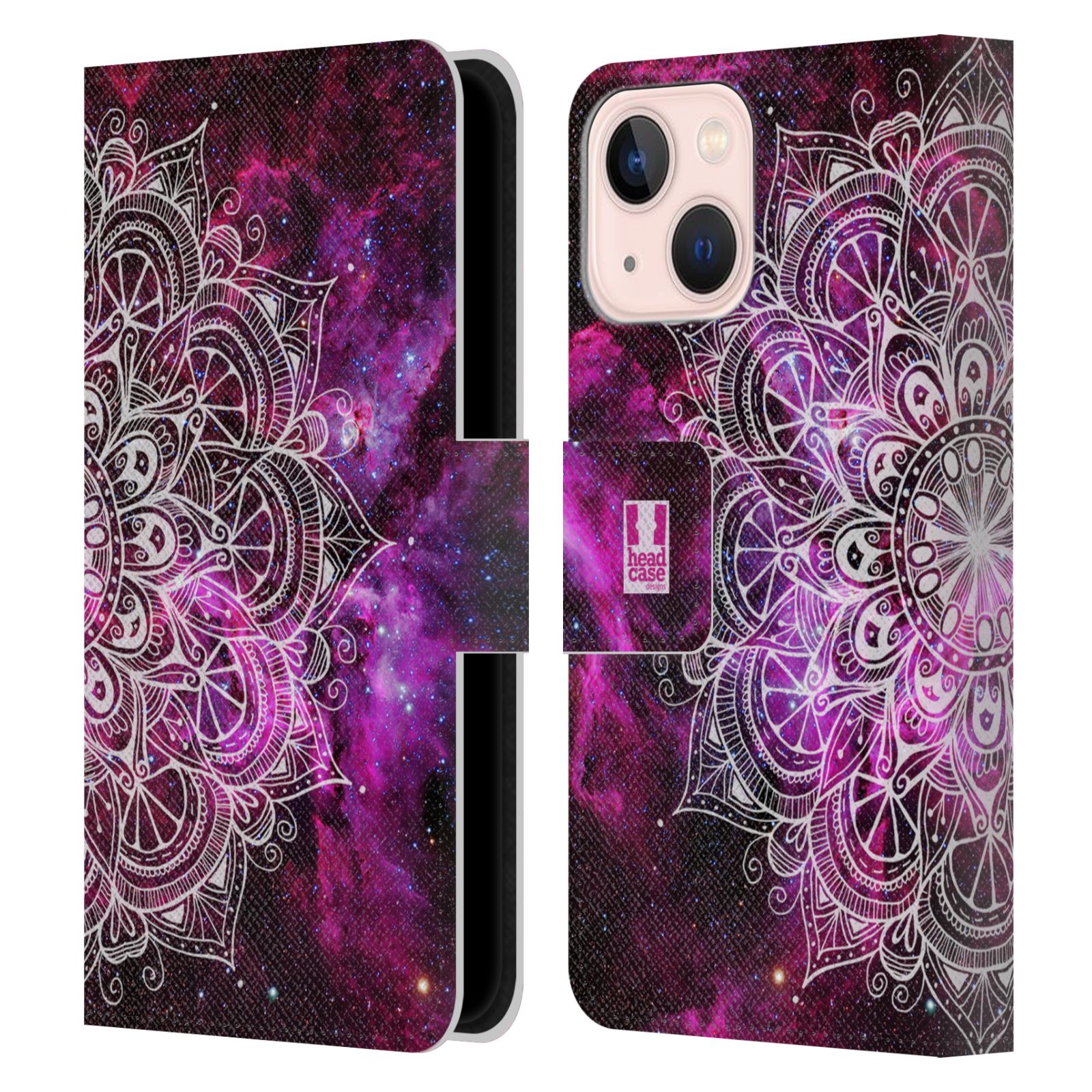 Pouzdro HEAD CASE na mobil Apple Iphone 13 MINI mandala kreslená fialová vesmír