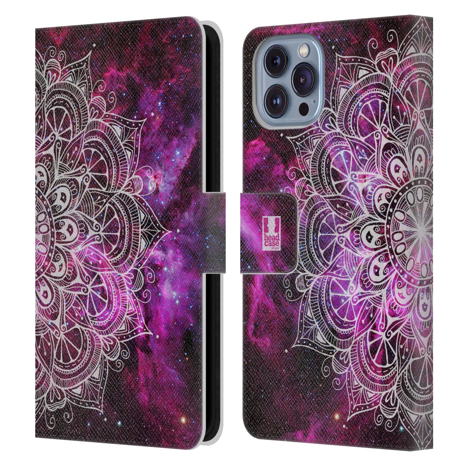 Pouzdro HEAD CASE na mobil Apple Iphone 14 mandala kreslená fialová vesmír