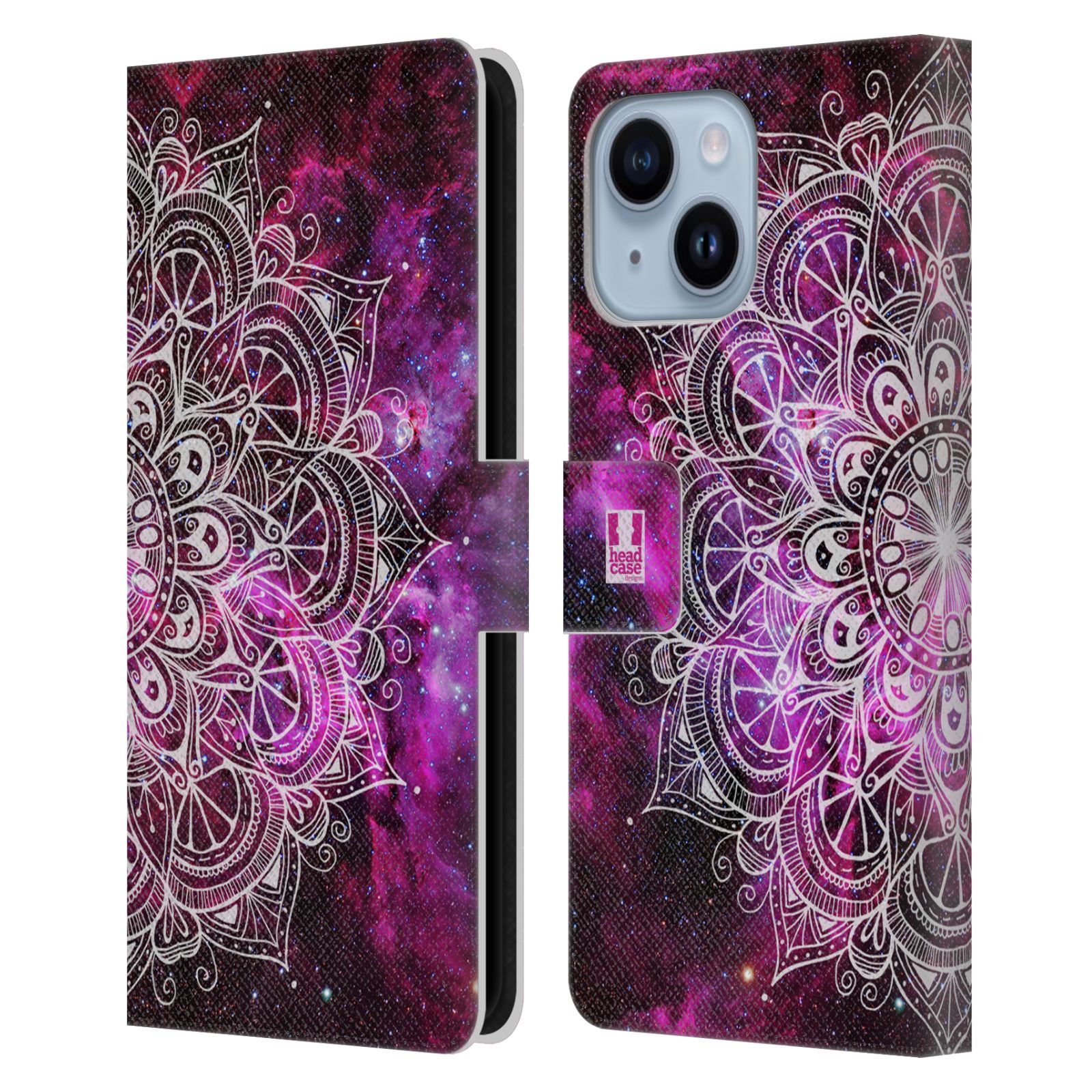 Pouzdro HEAD CASE na mobil Apple Iphone 14 PLUS mandala kreslená fialová vesmír
