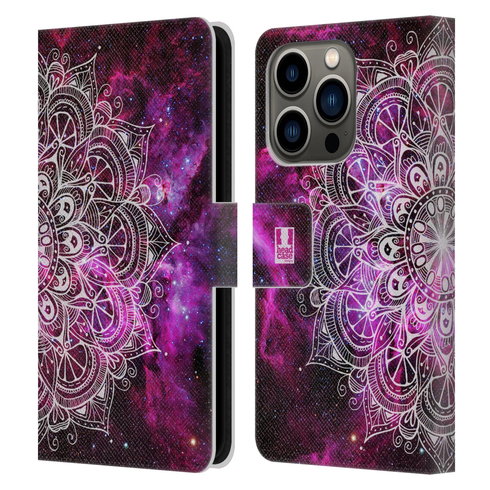 Pouzdro HEAD CASE na mobil Apple Iphone 14 PRO mandala kreslená fialová vesmír