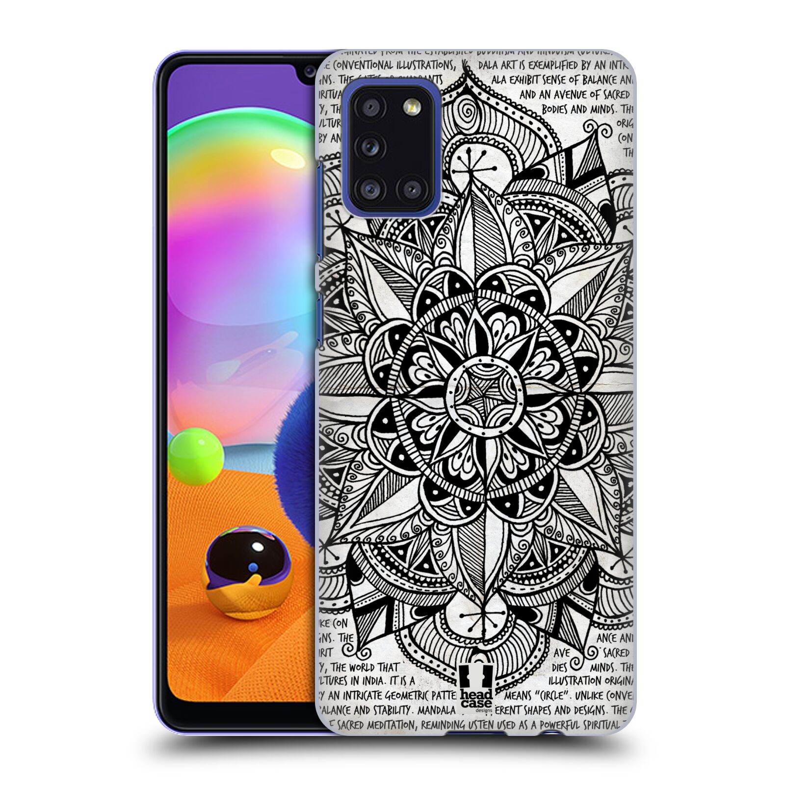 Zadní kryt na mobil Samsung Galaxy A31 vzor Indie Mandala slunce barevná ČERNÁ A BÍLÁ MAPA