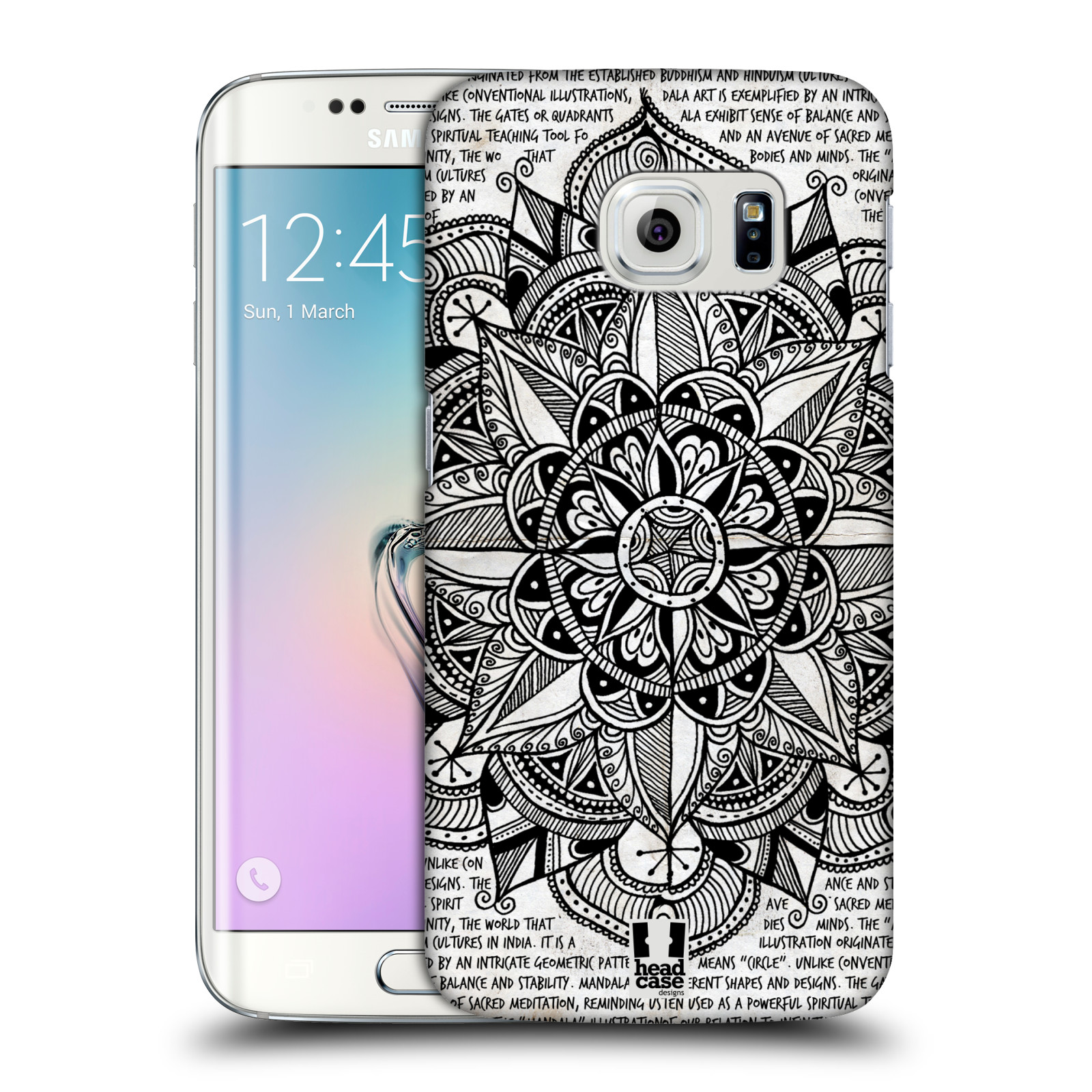 HEAD CASE plastový obal na mobil SAMSUNG Galaxy S6 EDGE (G9250, G925, G925F) vzor Indie Mandala slunce barevná ČERNÁ A BÍLÁ MAPA