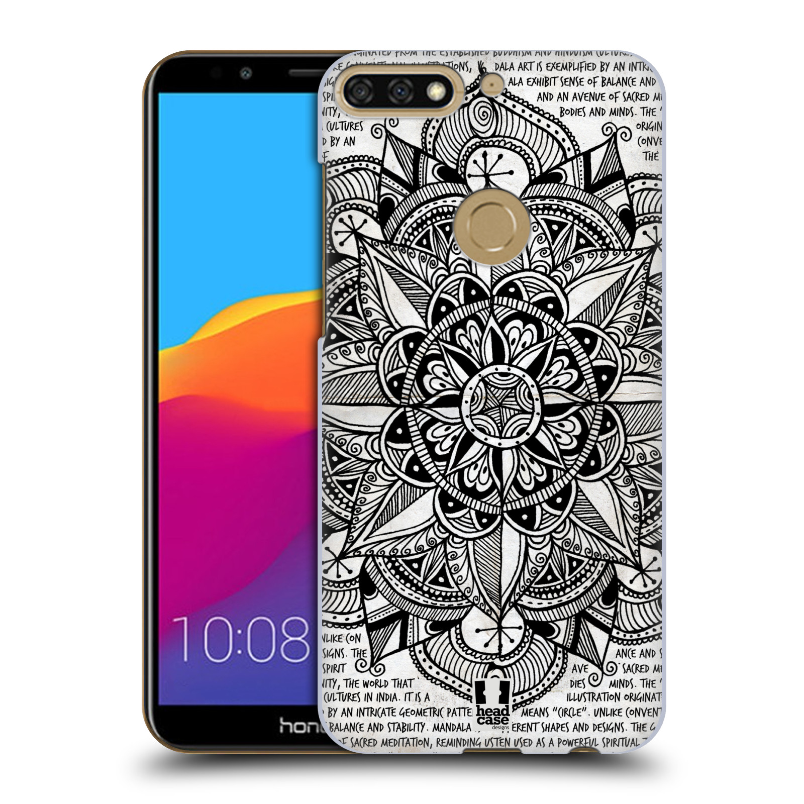 HEAD CASE plastový obal na mobil Honor 7c vzor Indie Mandala slunce barevná ČERNÁ A BÍLÁ MAPA
