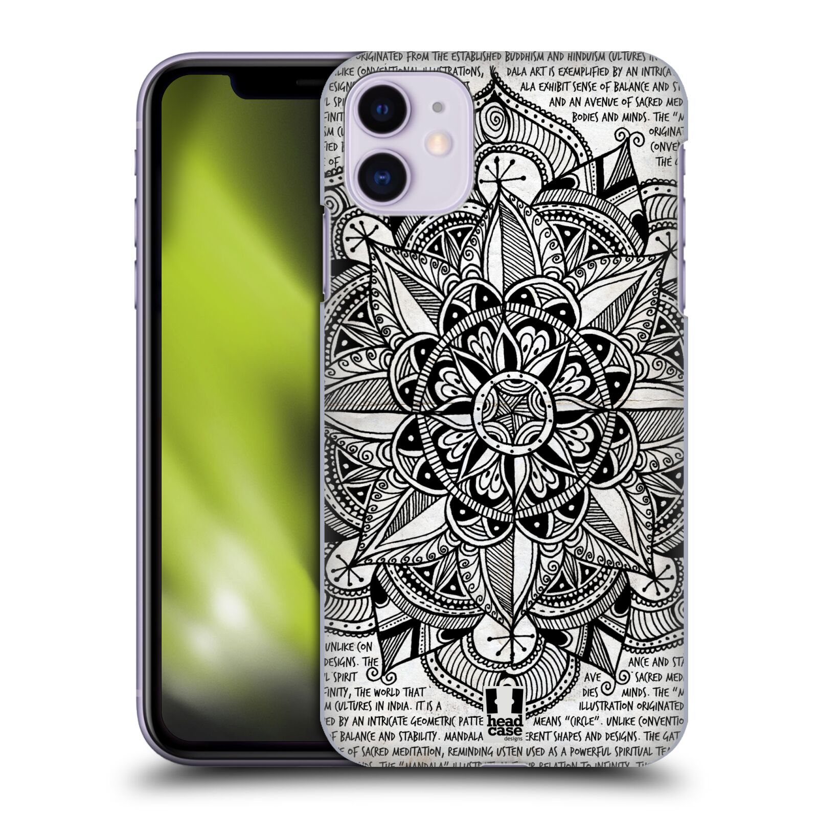 Pouzdro na mobil Apple Iphone 11 - HEAD CASE - vzor Indie Mandala slunce barevná ČERNÁ A BÍLÁ MAPA