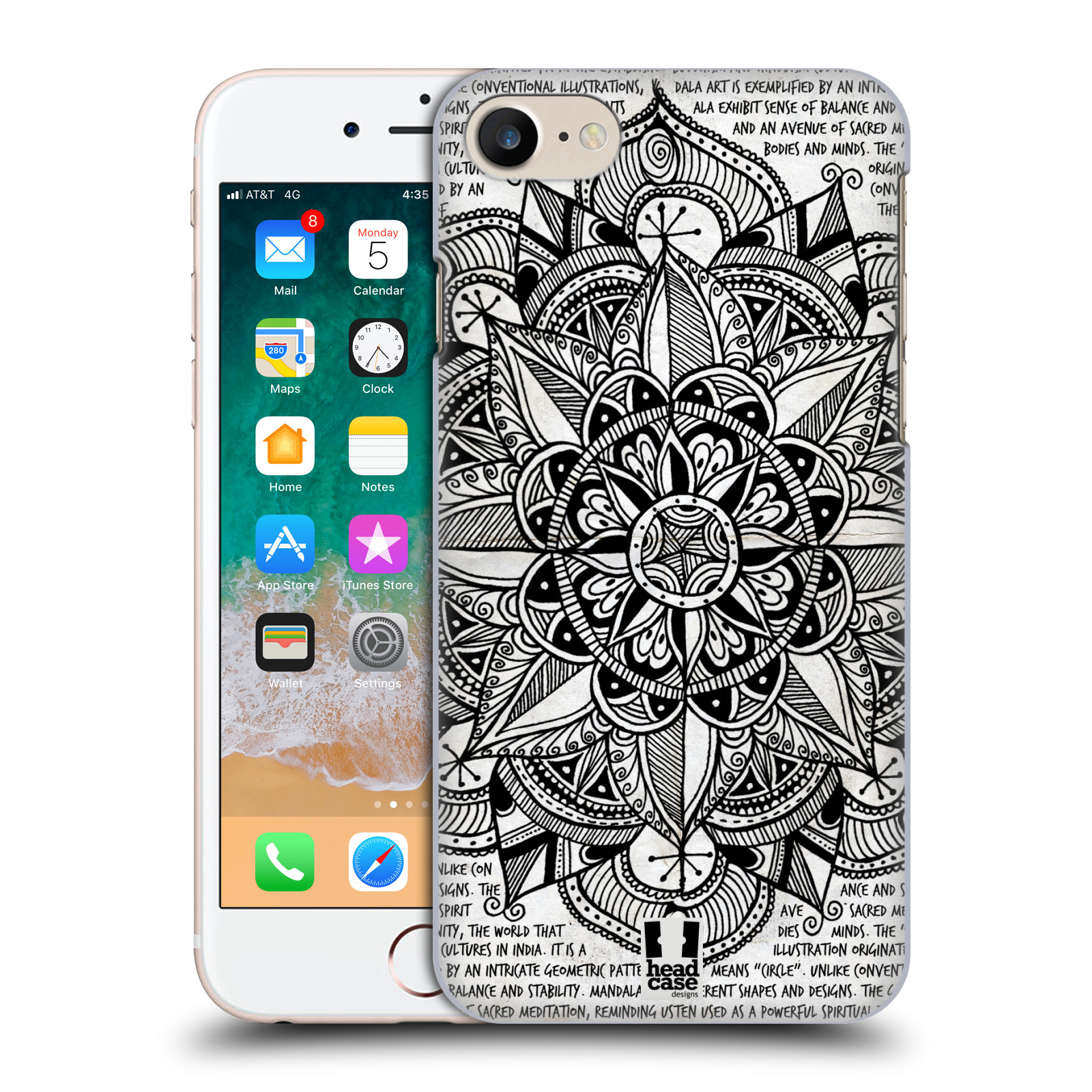 HEAD CASE plastový obal na mobil Apple Iphone 7 vzor Indie Mandala slunce barevná ČERNÁ A BÍLÁ MAPA