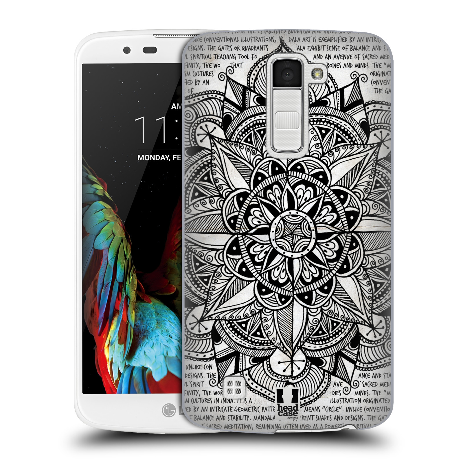 HEAD CASE plastový obal na mobil LG K10 vzor Indie Mandala slunce barevná ČERNÁ A BÍLÁ MAPA