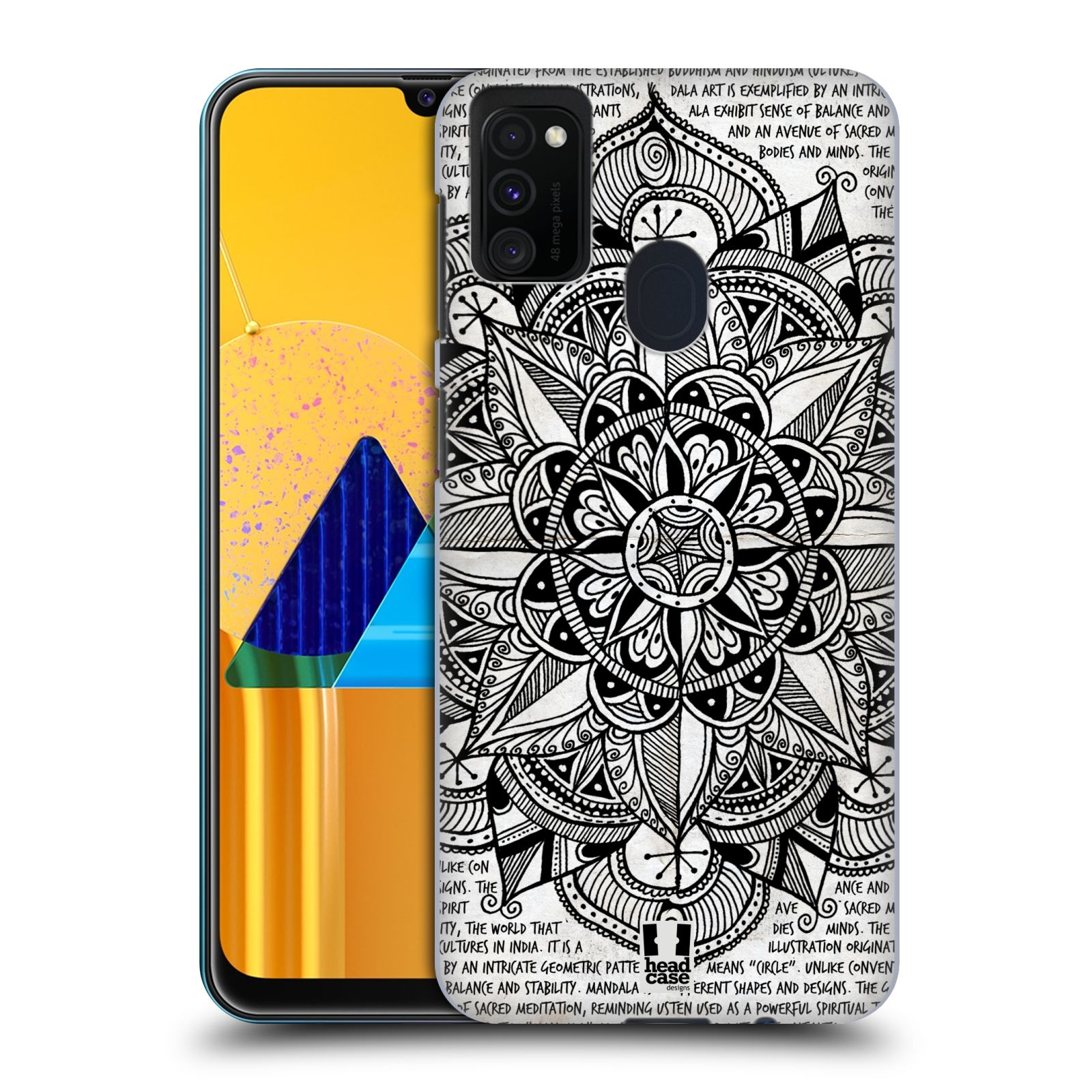 Zadní kryt na mobil Samsung Galaxy M21 vzor Indie Mandala slunce barevná ČERNÁ A BÍLÁ MAPA