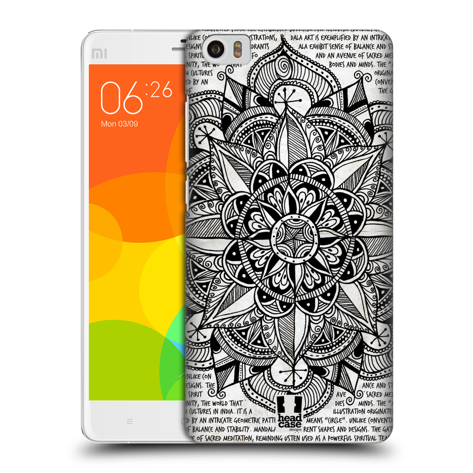 HEAD CASE pevný plastový obal na mobil XIAOMI Mi Note vzor Indie Mandala slunce barevná ČERNÁ A BÍLÁ MAPA