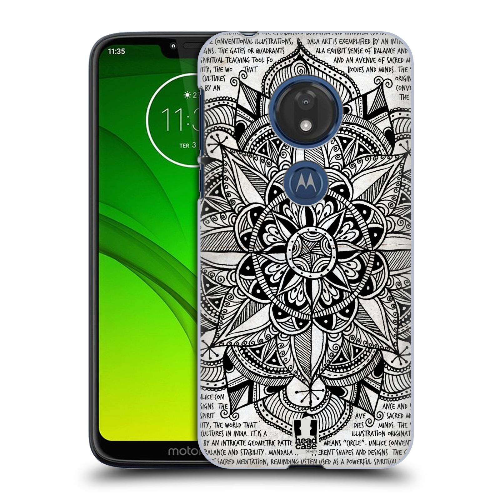 Pouzdro na mobil Motorola Moto G7 Play vzor Indie Mandala slunce barevná ČERNÁ A BÍLÁ MAPA