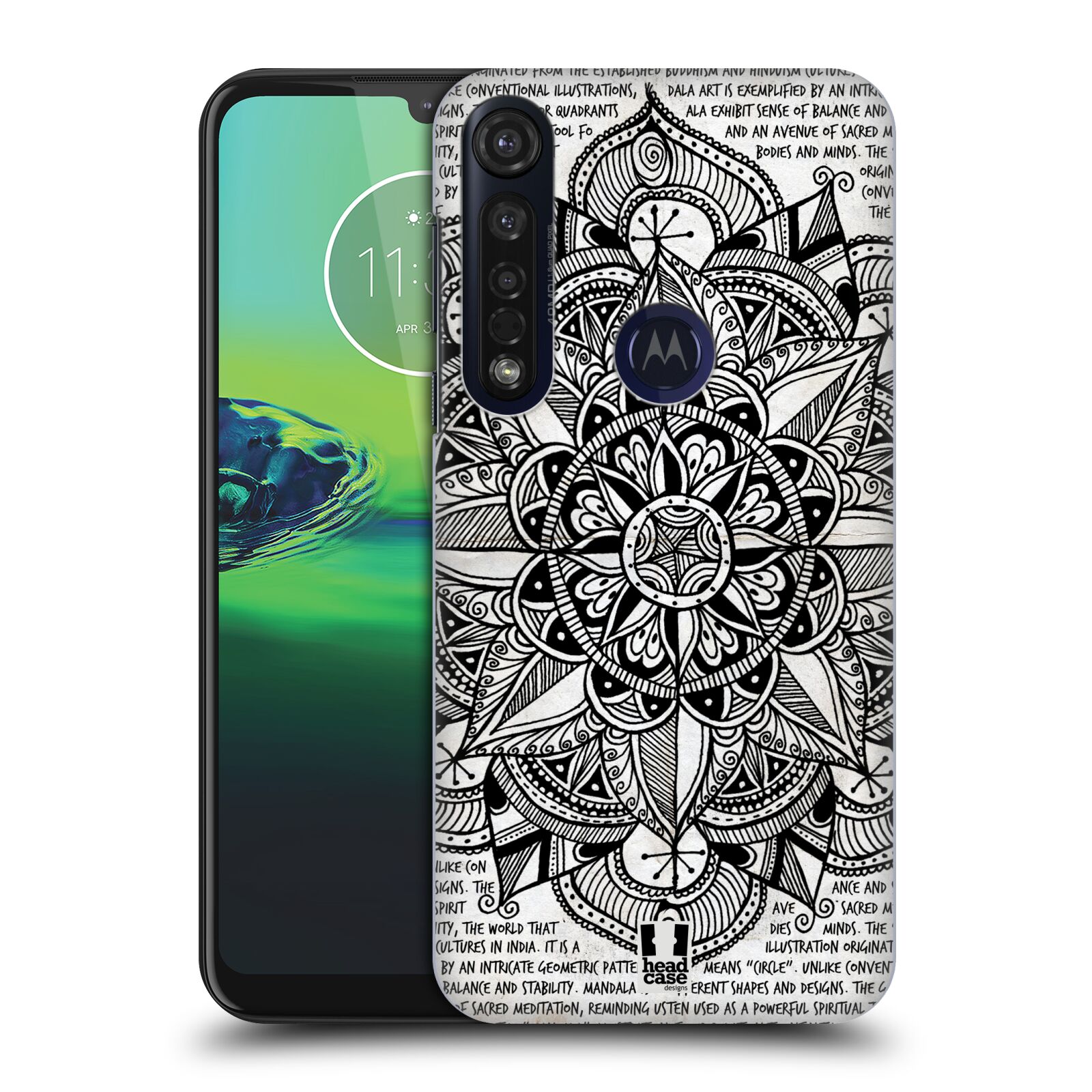 Pouzdro na mobil Motorola Moto G8 PLUS - HEAD CASE - vzor Indie Mandala slunce barevná ČERNÁ A BÍLÁ MAPA