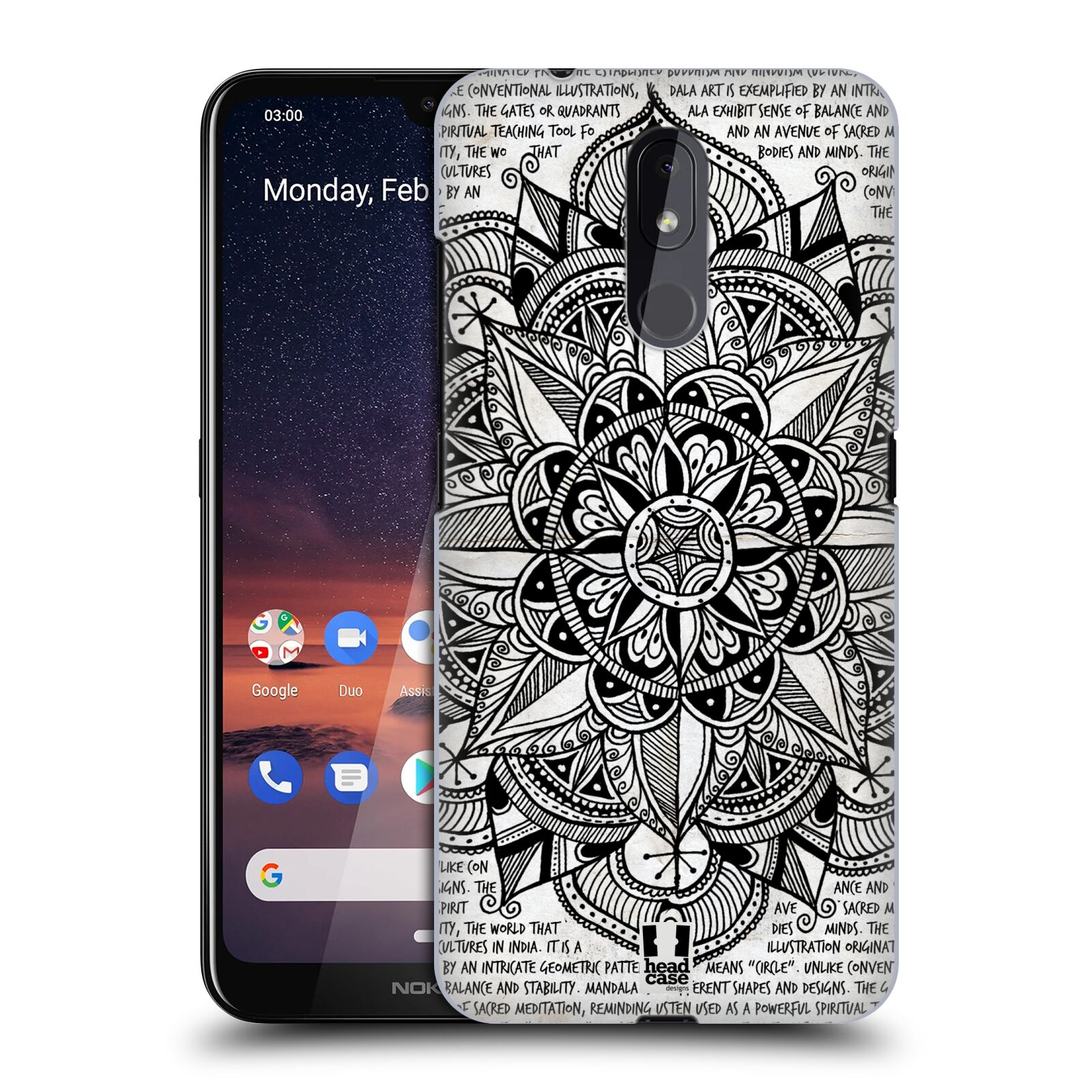 Pouzdro na mobil Nokia 3.2 - HEAD CASE - vzor Indie Mandala slunce barevná ČERNÁ A BÍLÁ MAPA