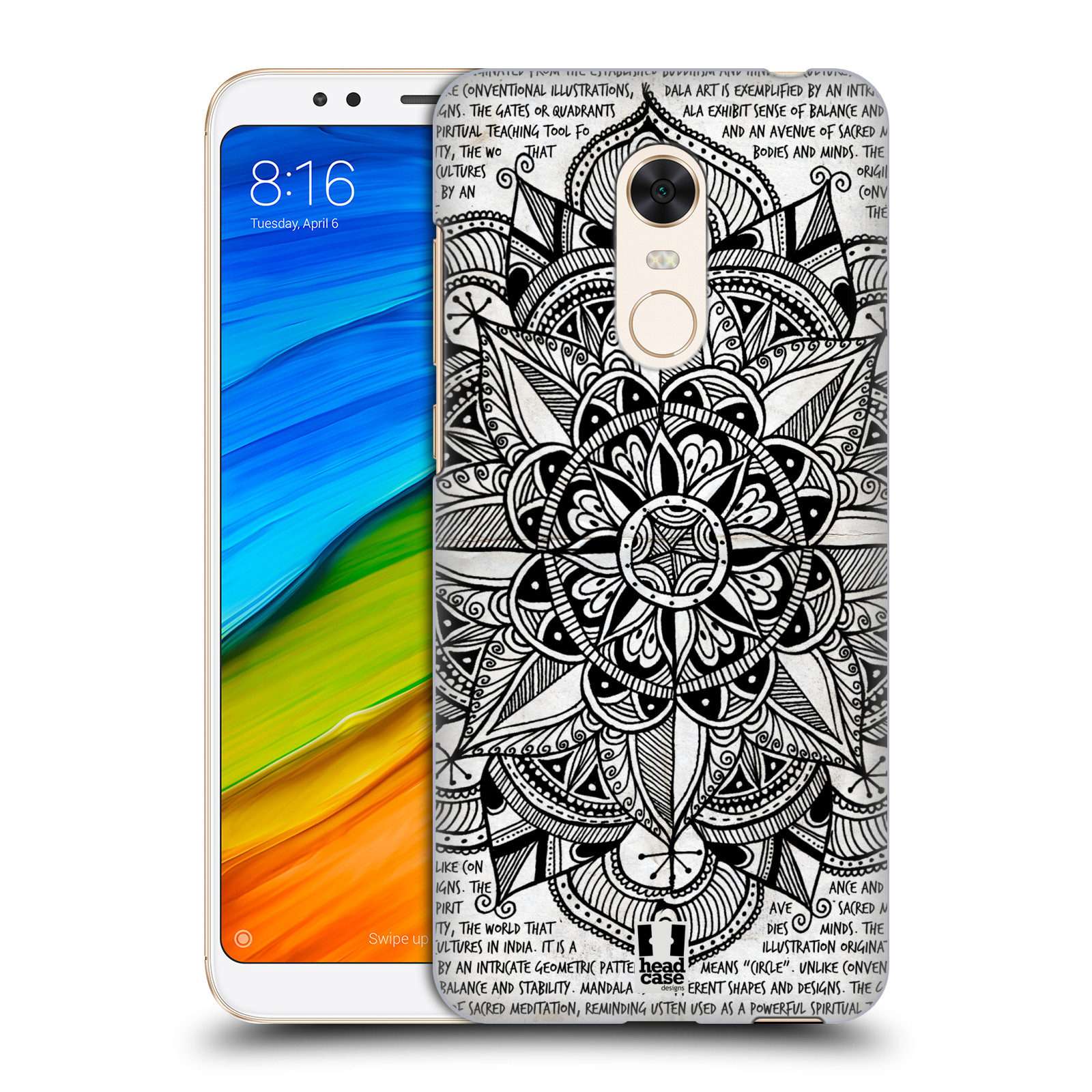 HEAD CASE plastový obal na mobil Xiaomi Redmi 5 PLUS vzor Indie Mandala slunce barevná ČERNÁ A BÍLÁ MAPA