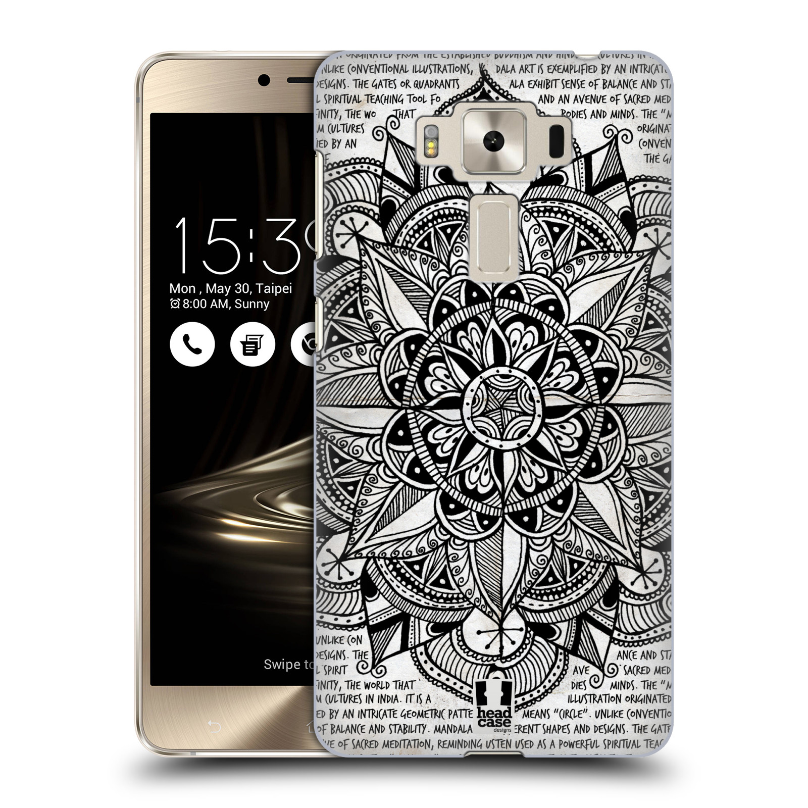 HEAD CASE plastový obal na mobil Asus Zenfone 3 DELUXE ZS550KL vzor Indie Mandala slunce barevná ČERNÁ A BÍLÁ MAPA