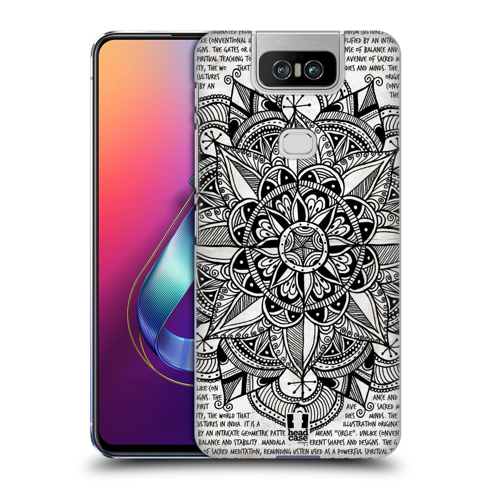 Pouzdro na mobil Asus Zenfone 6 ZS630KL - HEAD CASE - vzor Indie Mandala slunce barevná ČERNÁ A BÍLÁ MAPA