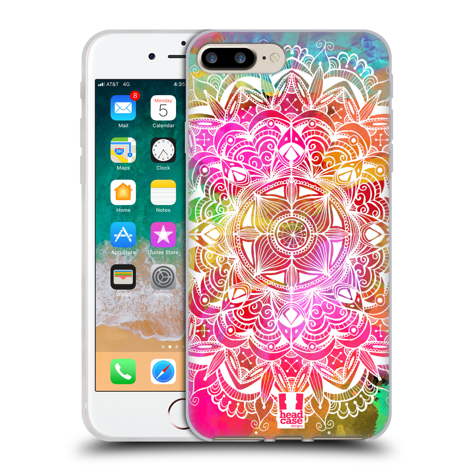 HEAD CASE silikonový obal na mobil Apple Iphone 7 PLUS vzor Indie Mandala slunce barevná DUHA