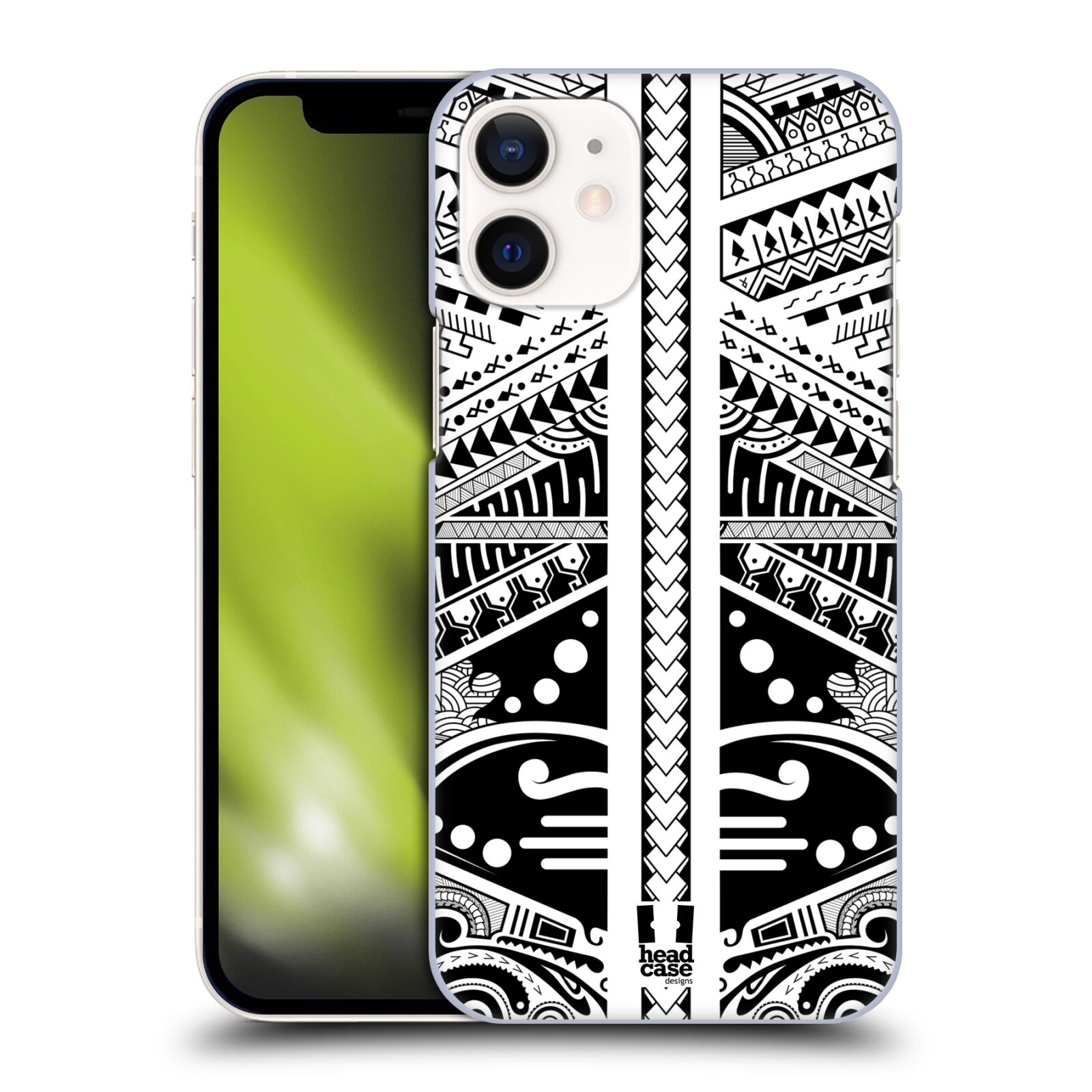 Plastový obal na mobil Apple Iphone 12 MINI vzor Maorské tetování motivy černá a bílá POLYNÉZIE