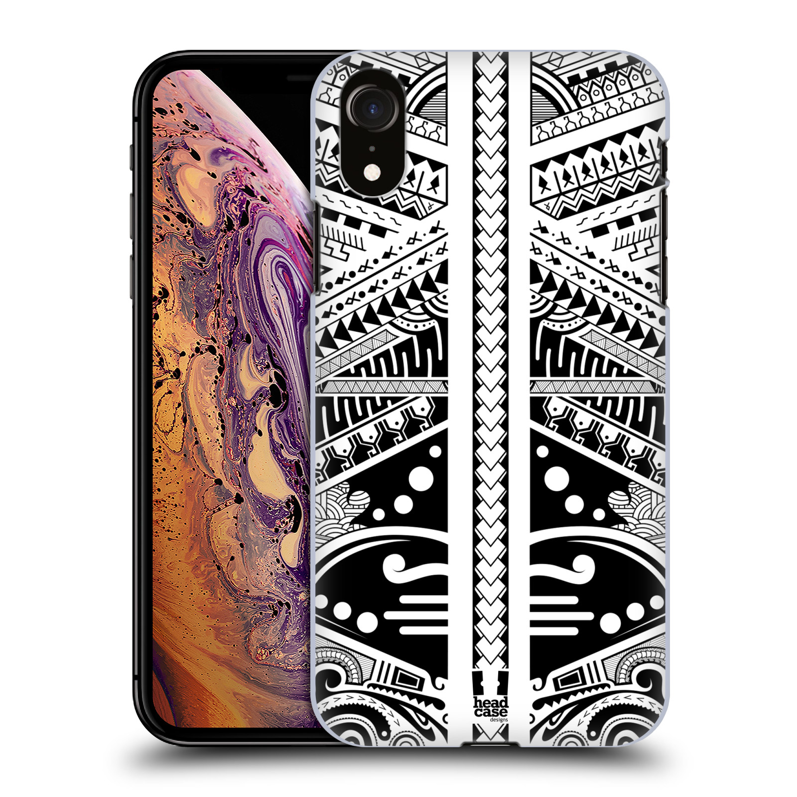 HEAD CASE plastový obal na mobil Apple Iphone XR vzor Maorské tetování motivy černá a bílá POLYNÉZIE