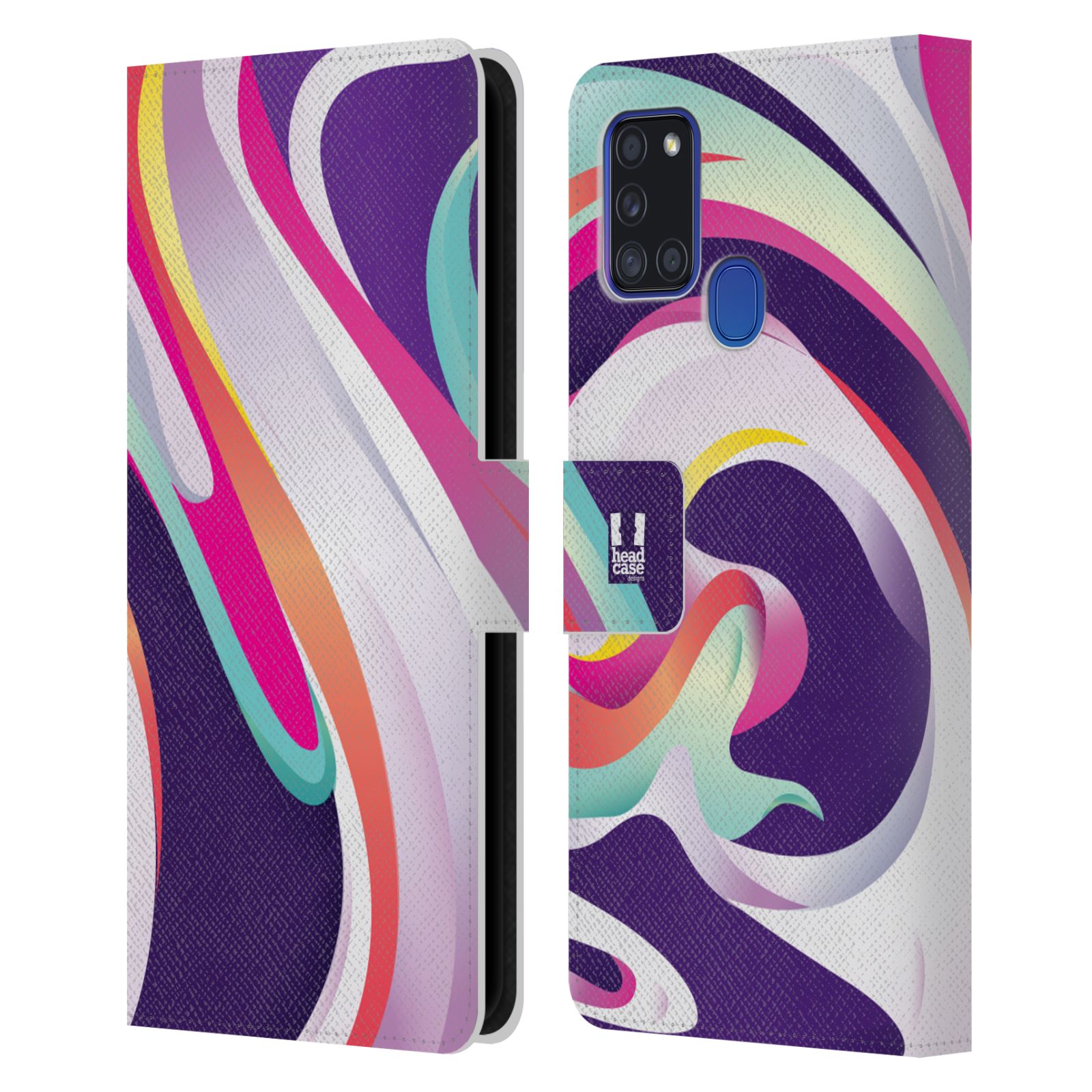 HEAD CASE Flipové pouzdro pro mobil Samsung Galaxy A21s barevný mramor GELATO fialová a růžová