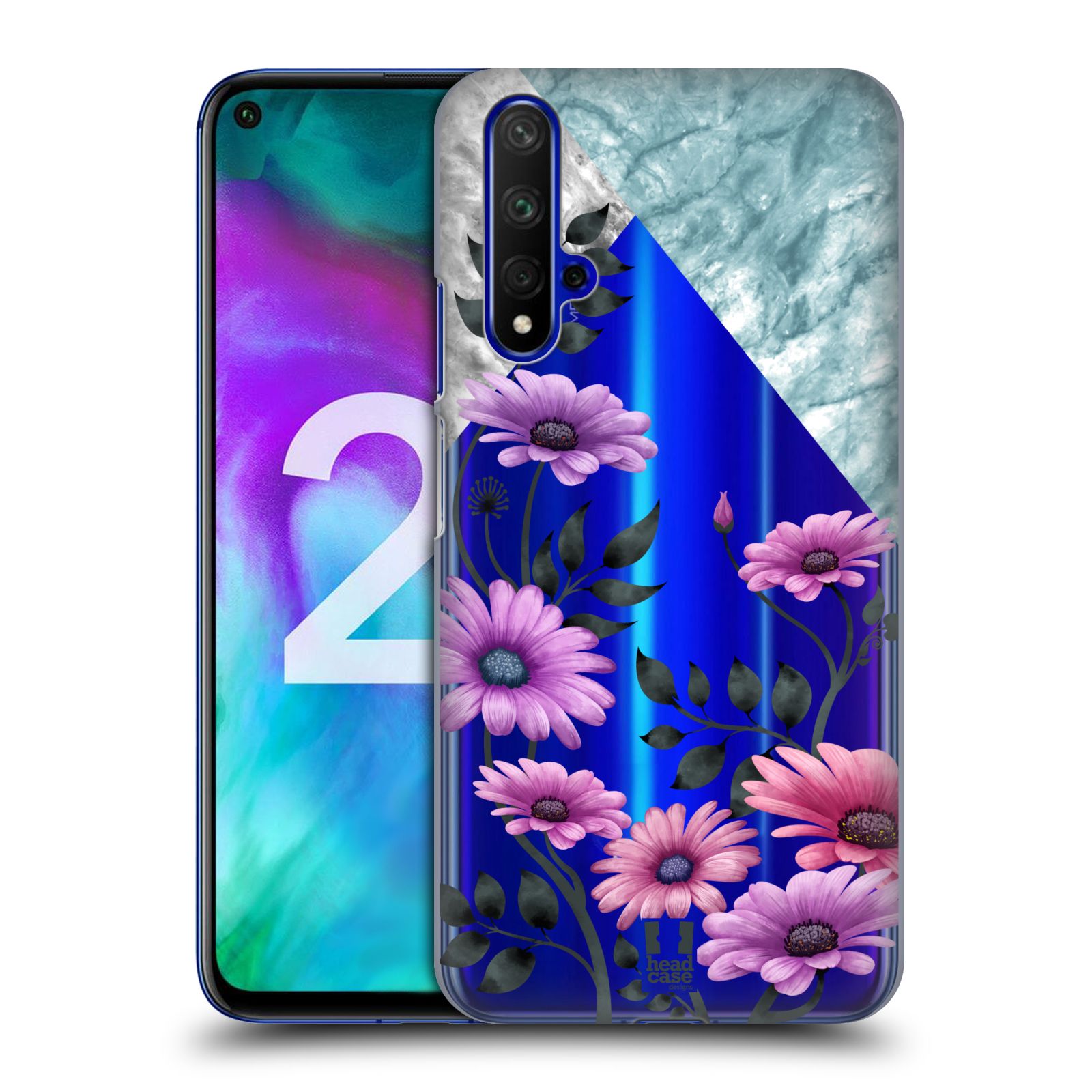 Pouzdro na mobil Honor 20 - HEAD CASE - květiny hvězdnice, Aster fialová a modrá