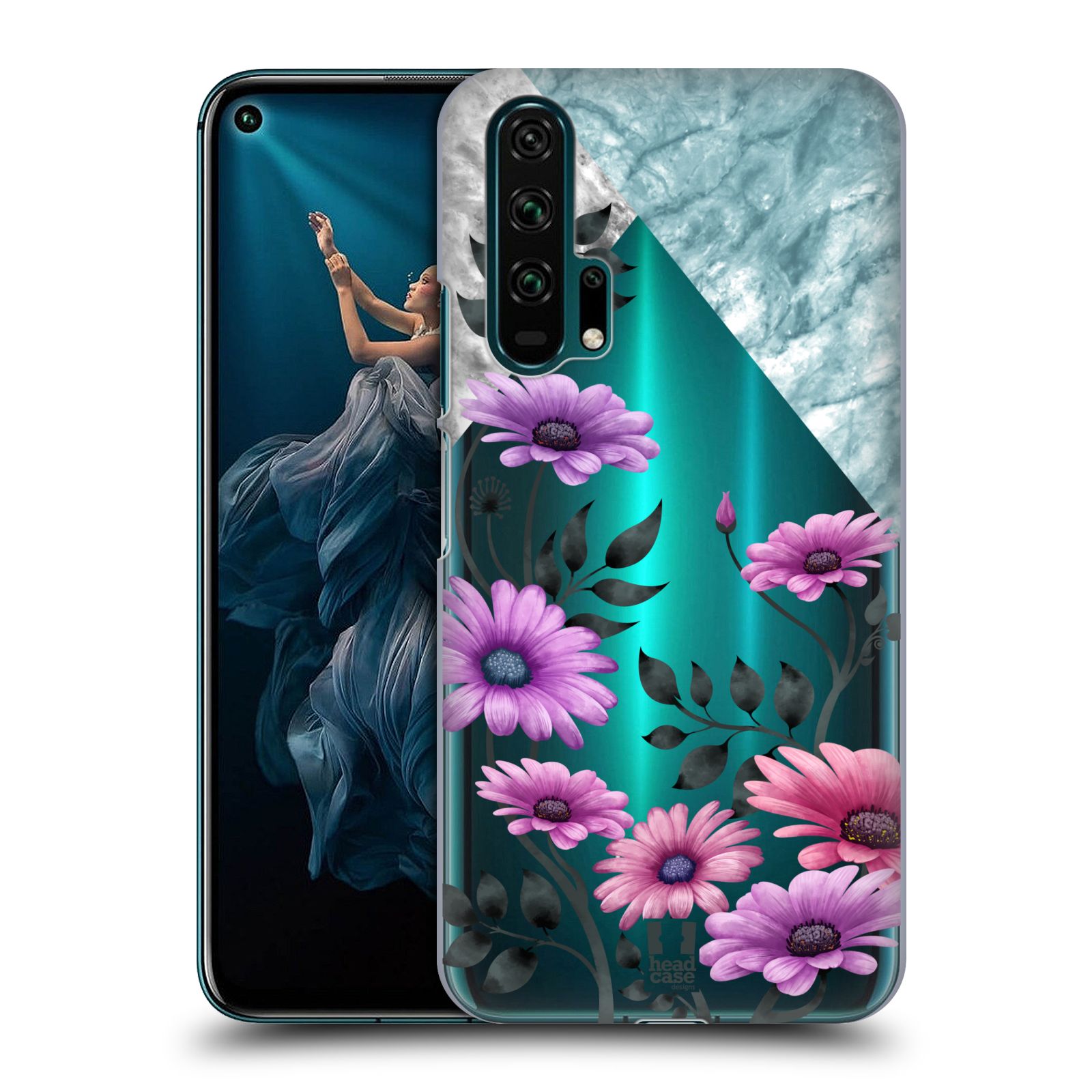 Pouzdro na mobil Honor 20 PRO - HEAD CASE - květiny hvězdnice, Aster fialová a modrá