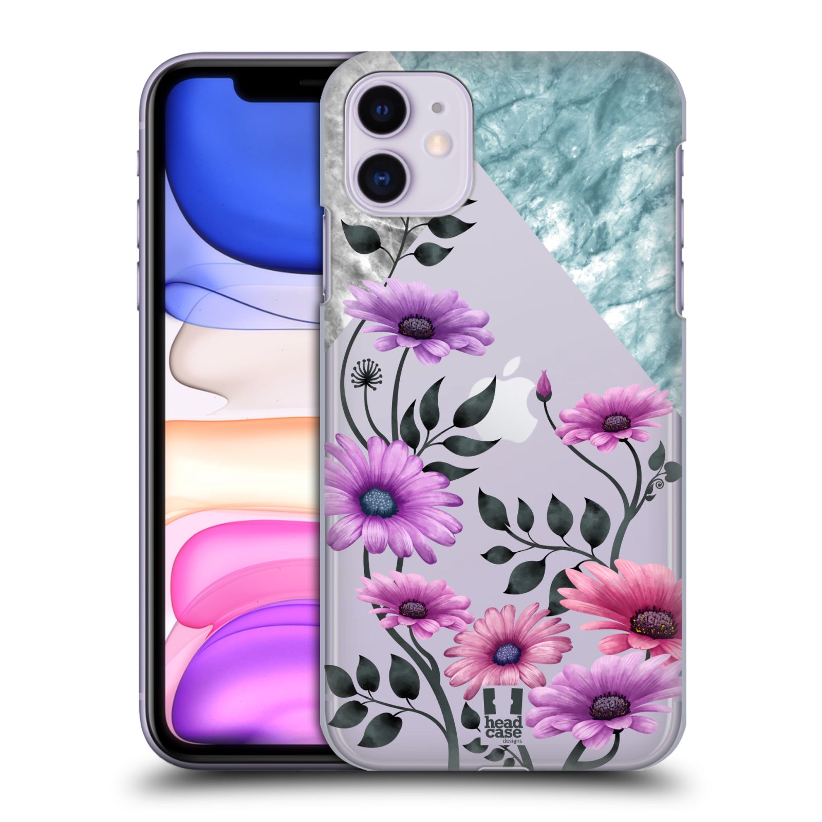 Pouzdro na mobil Apple Iphone 11 - HEAD CASE - květiny hvězdnice, Aster fialová a modrá