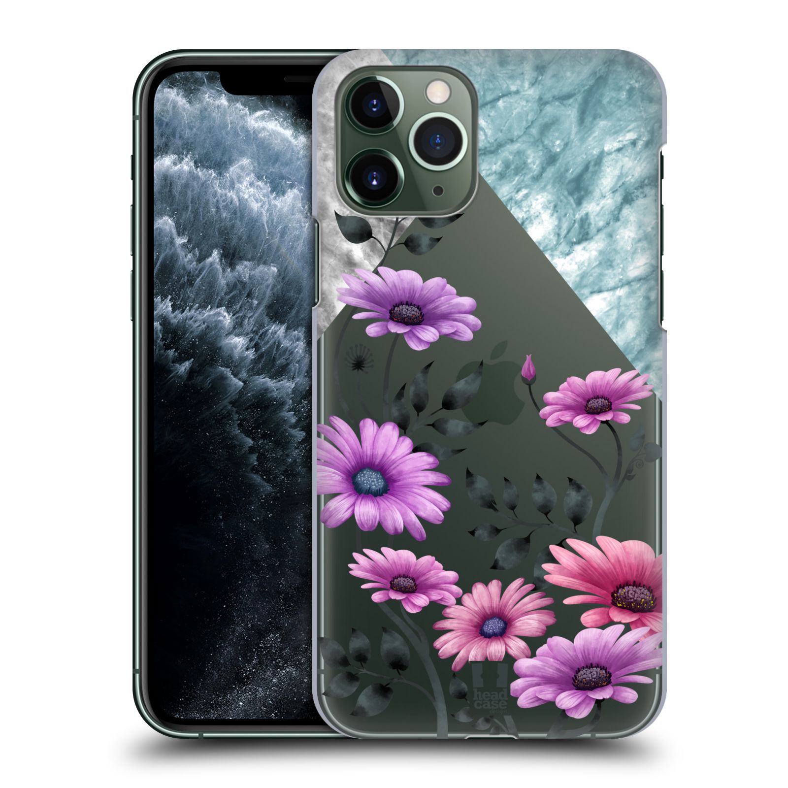Pouzdro na mobil Apple Iphone 11 PRO - HEAD CASE - květiny hvězdnice, Aster fialová a modrá