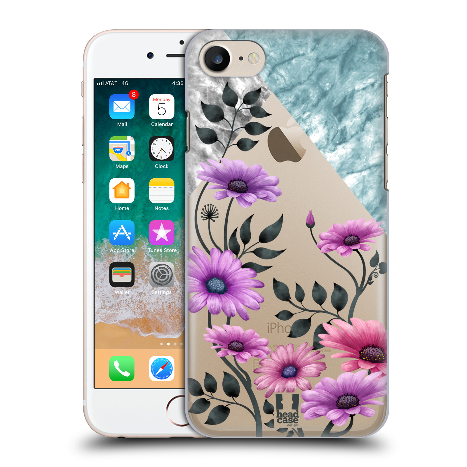 Plastové pouzdro pro mobil Apple Iphone 7/8/SE 2020 květiny hvězdnice, Aster fialová a modrá