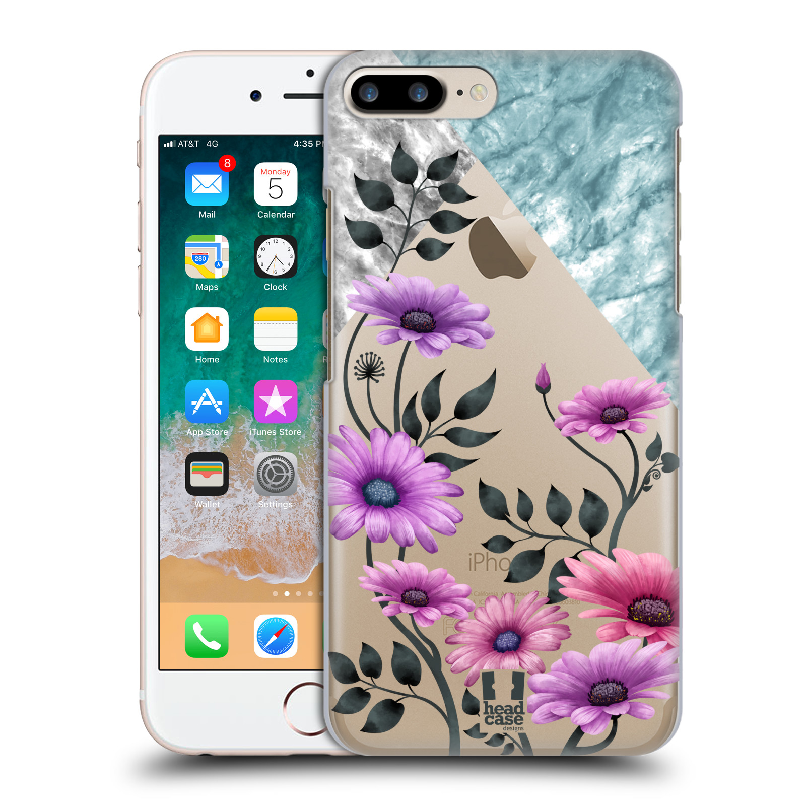 Plastové pouzdro pro mobil Apple Iphone 8 PLUS květiny hvězdnice, Aster fialová a modrá