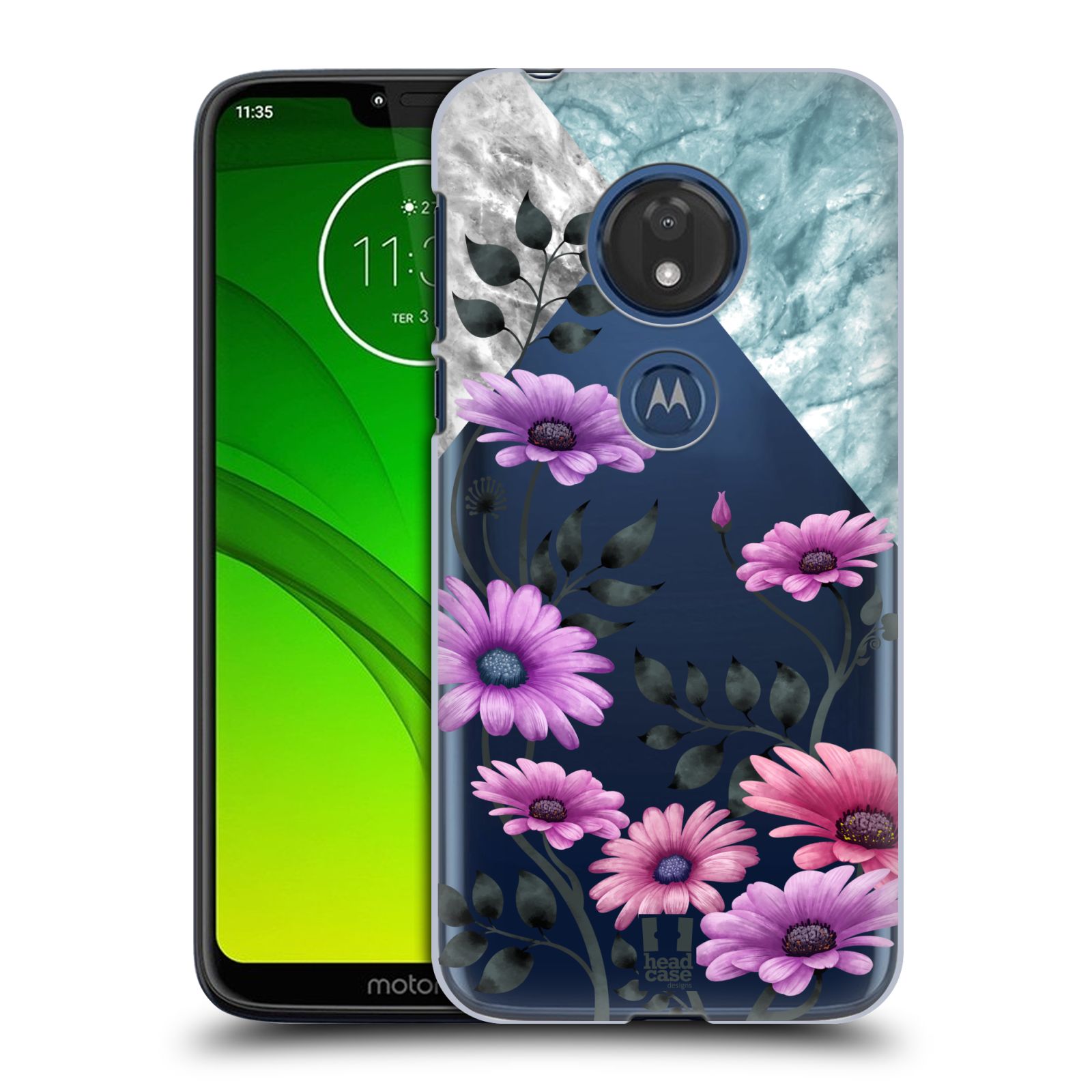 Pouzdro na mobil Motorola Moto G7 Play květiny hvězdnice, Aster fialová a modrá