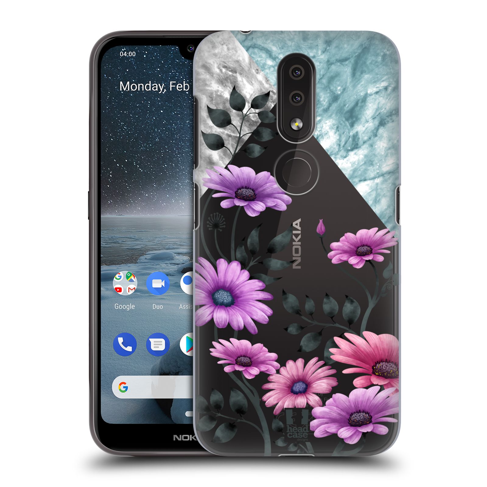 Pouzdro na mobil Nokia 4.2 - HEAD CASE - květiny hvězdnice, Aster fialová a modrá