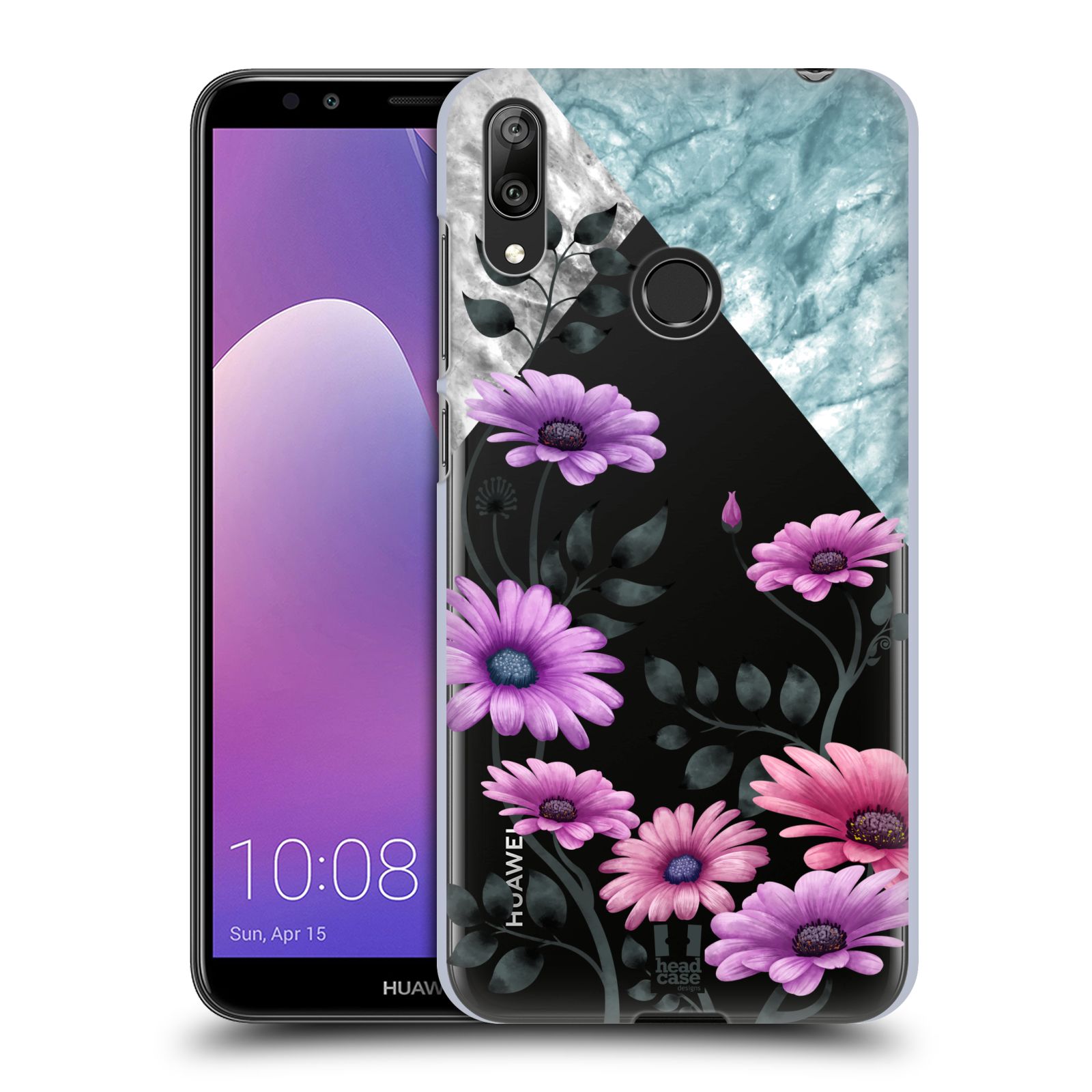 Pouzdro na mobil Huawei Y7 2019 - Head Case - květiny hvězdnice, Aster fialová a modrá