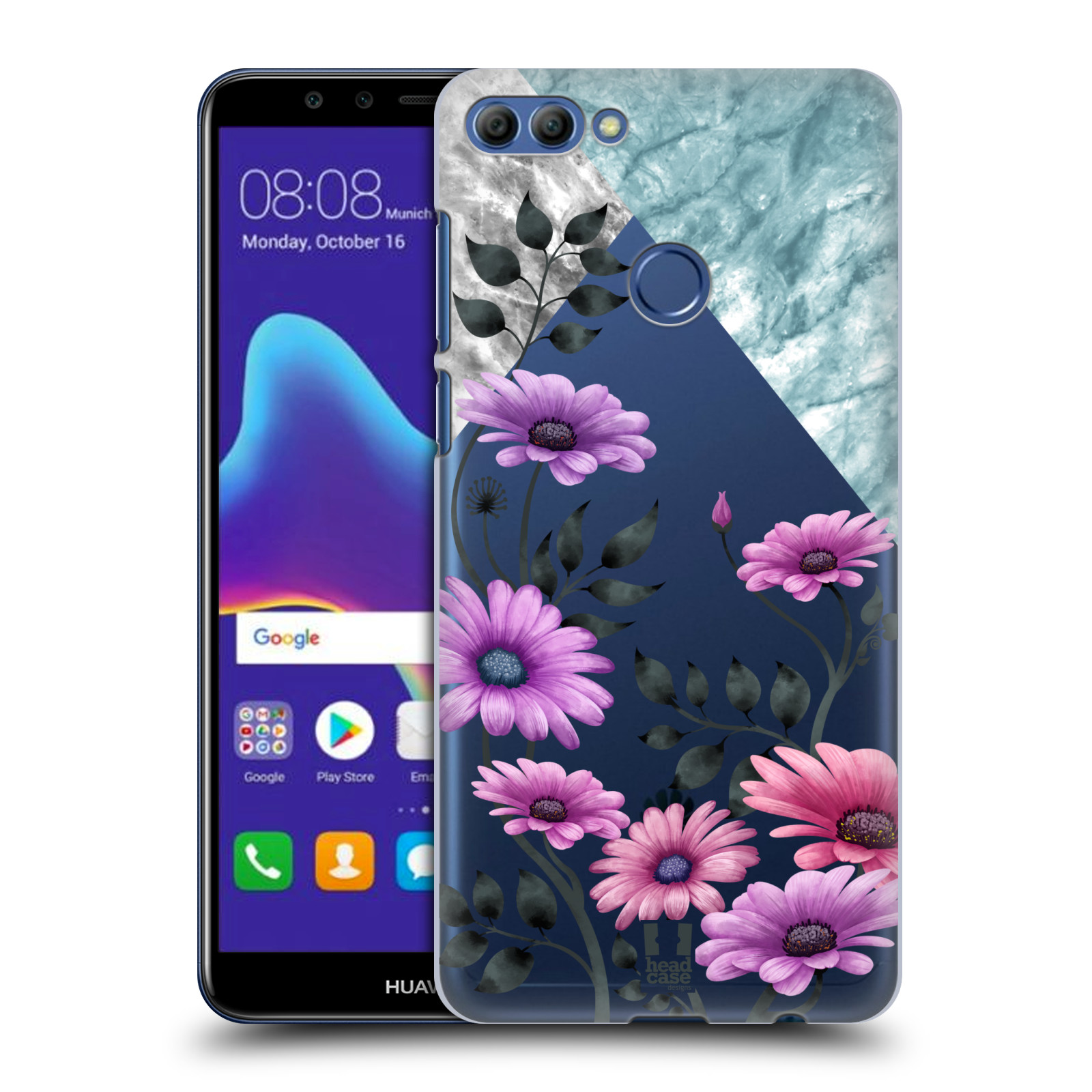 HEAD CASE plastový obal na mobil Huawei Y9 2018 květiny hvězdnice, Aster fialová a modrá