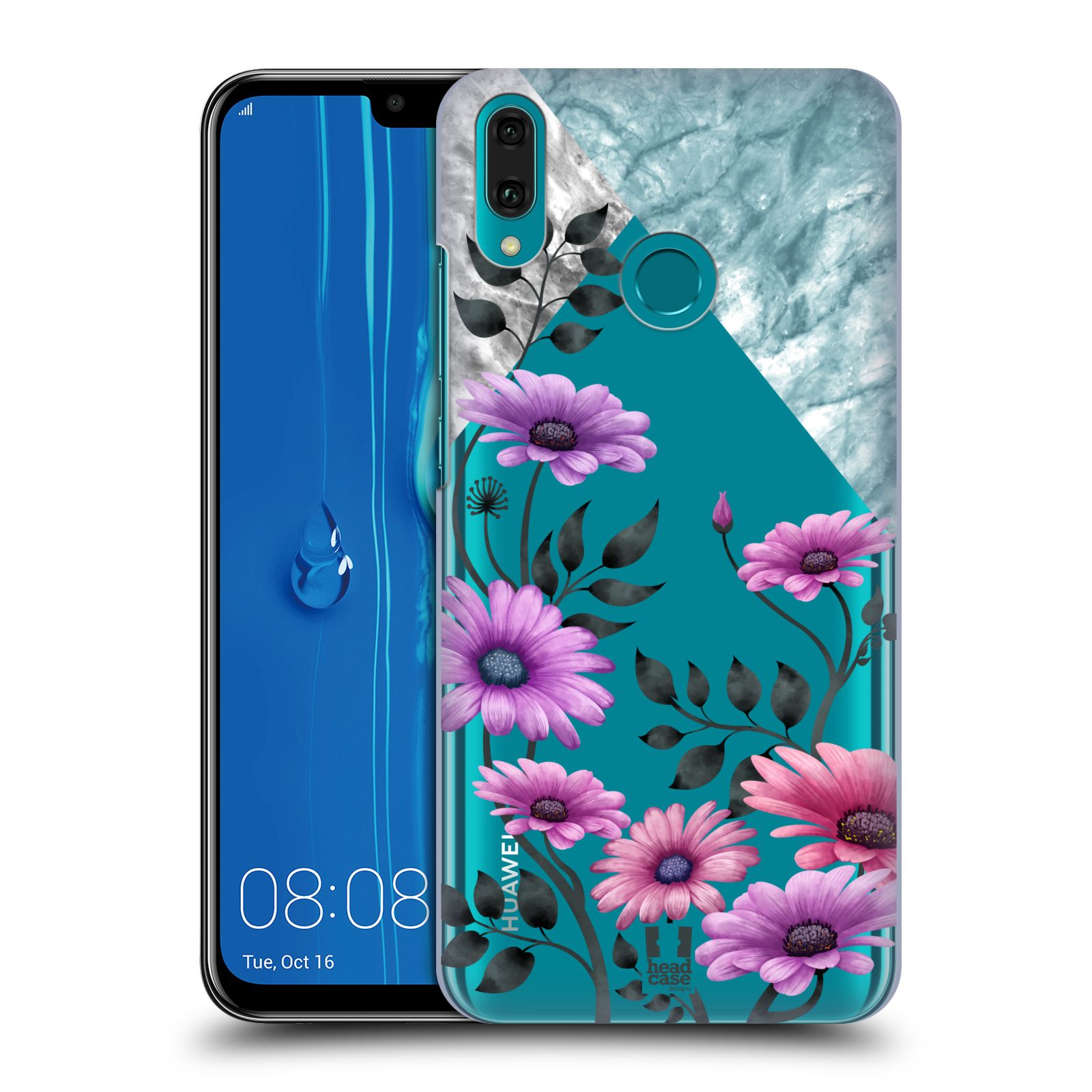 Pouzdro na mobil Huawei Y9 2019 - HEAD CASE - květiny hvězdnice, Aster fialová a modrá