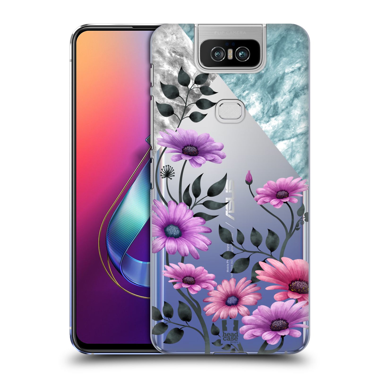 Pouzdro na mobil Asus Zenfone 6 ZS630KL - HEAD CASE - květiny hvězdnice, Aster fialová a modrá