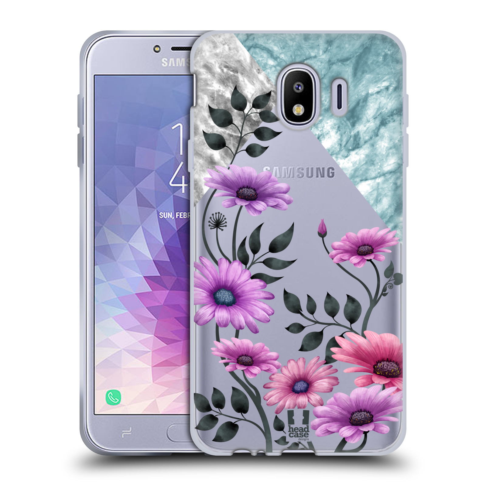 HEAD CASE silikonový obal na mobil Samsung Galaxy J4, J4 DUAL SIM květiny hvězdnice, Aster fialová a modrá