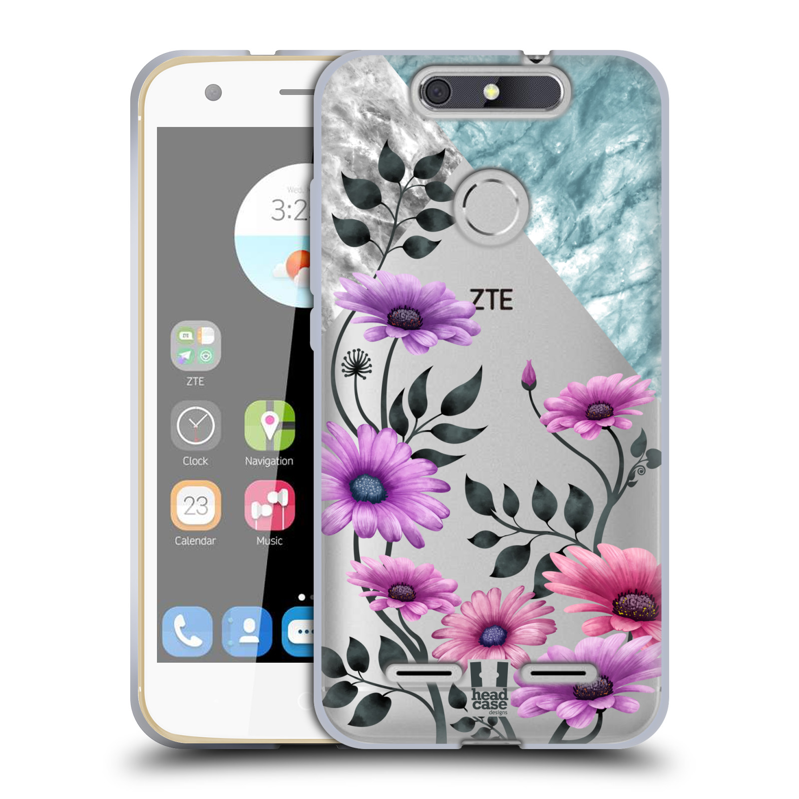 HEAD CASE silikonový obal na mobil ZTE Blade V8 LITE květiny hvězdnice, Aster fialová a modrá