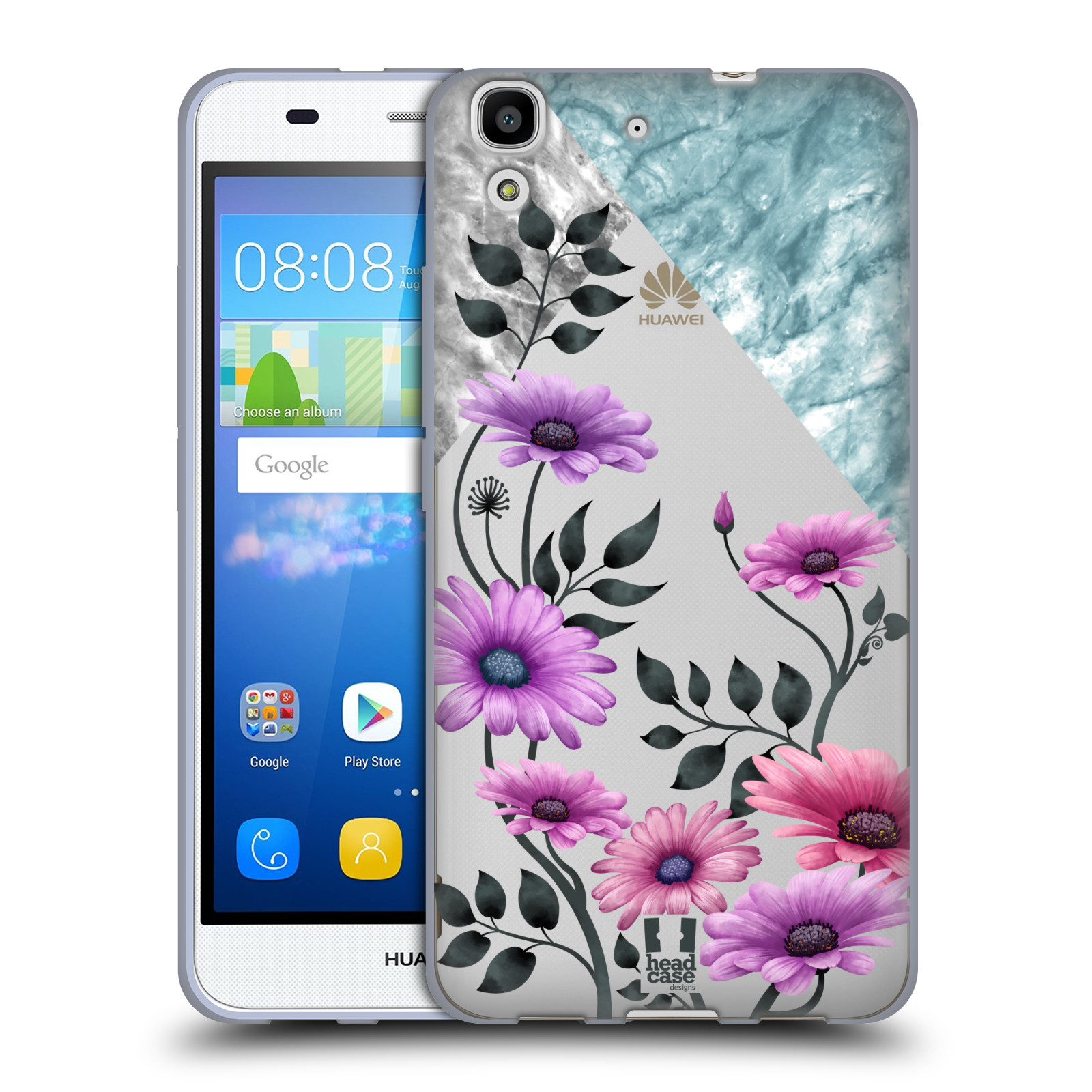 HEAD CASE silikonový obal na mobil Huawei Y6 květiny hvězdnice, Aster fialová a modrá