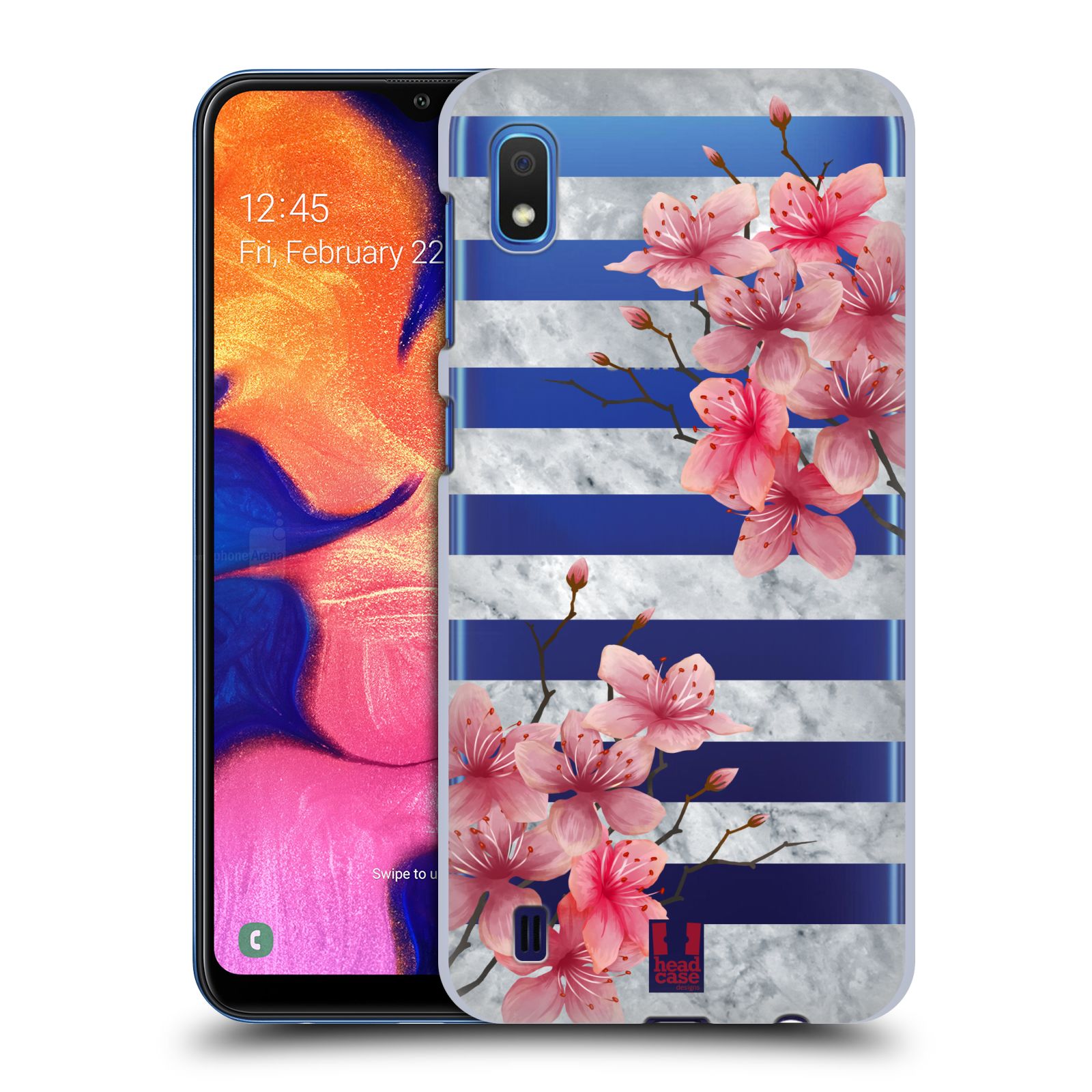 Pouzdro na mobil Samsung Galaxy A10 - HEAD CASE - růžové květy v rozkvětu a mramor