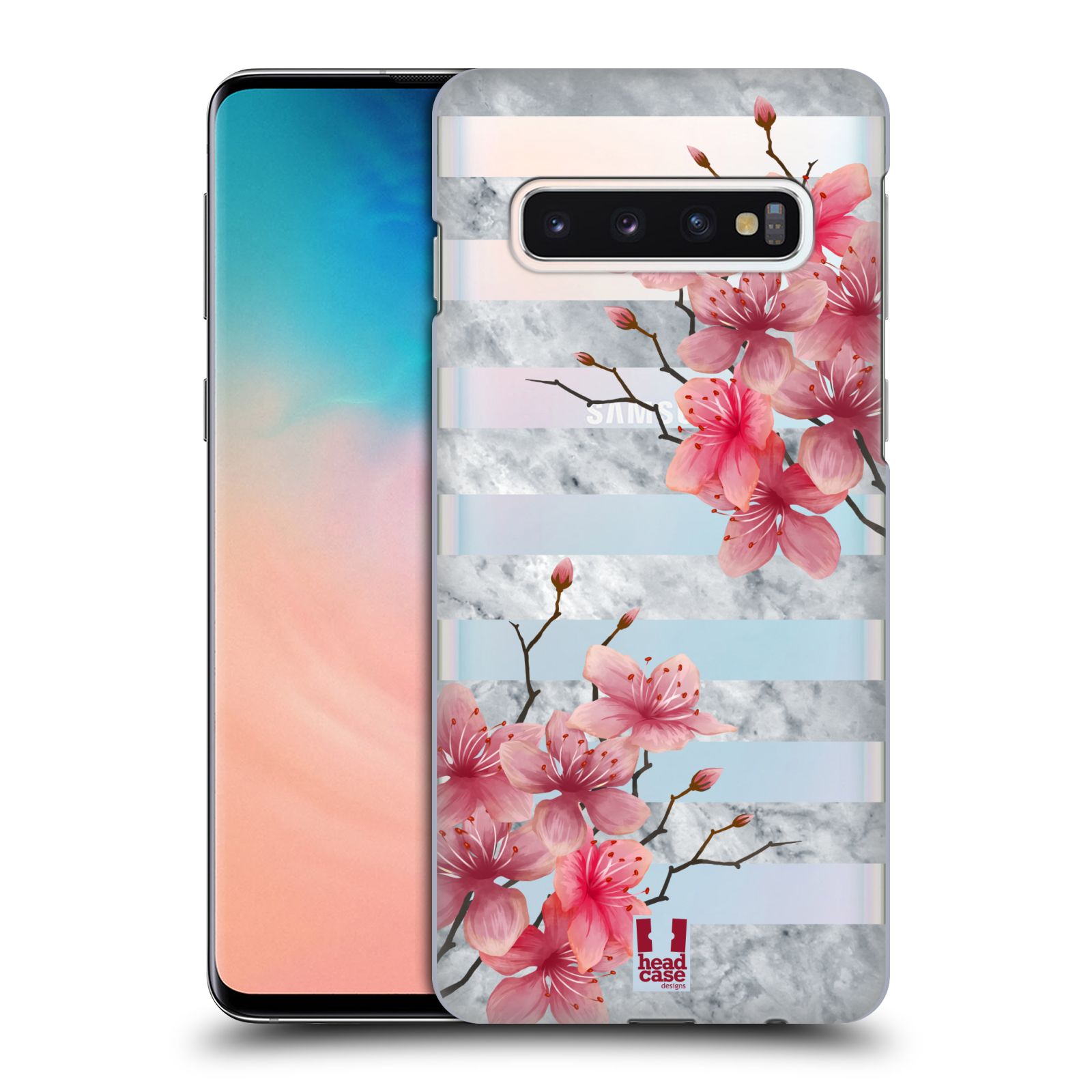 Pouzdro na mobil Samsung Galaxy S10 - HEAD CASE - růžové květy v rozkvětu a mramor