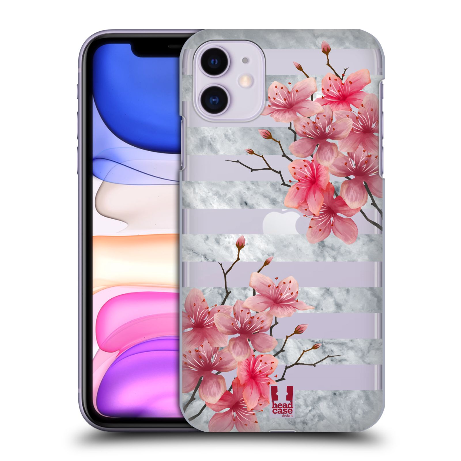 Pouzdro na mobil Apple Iphone 11 - HEAD CASE - růžové květy v rozkvětu a mramor