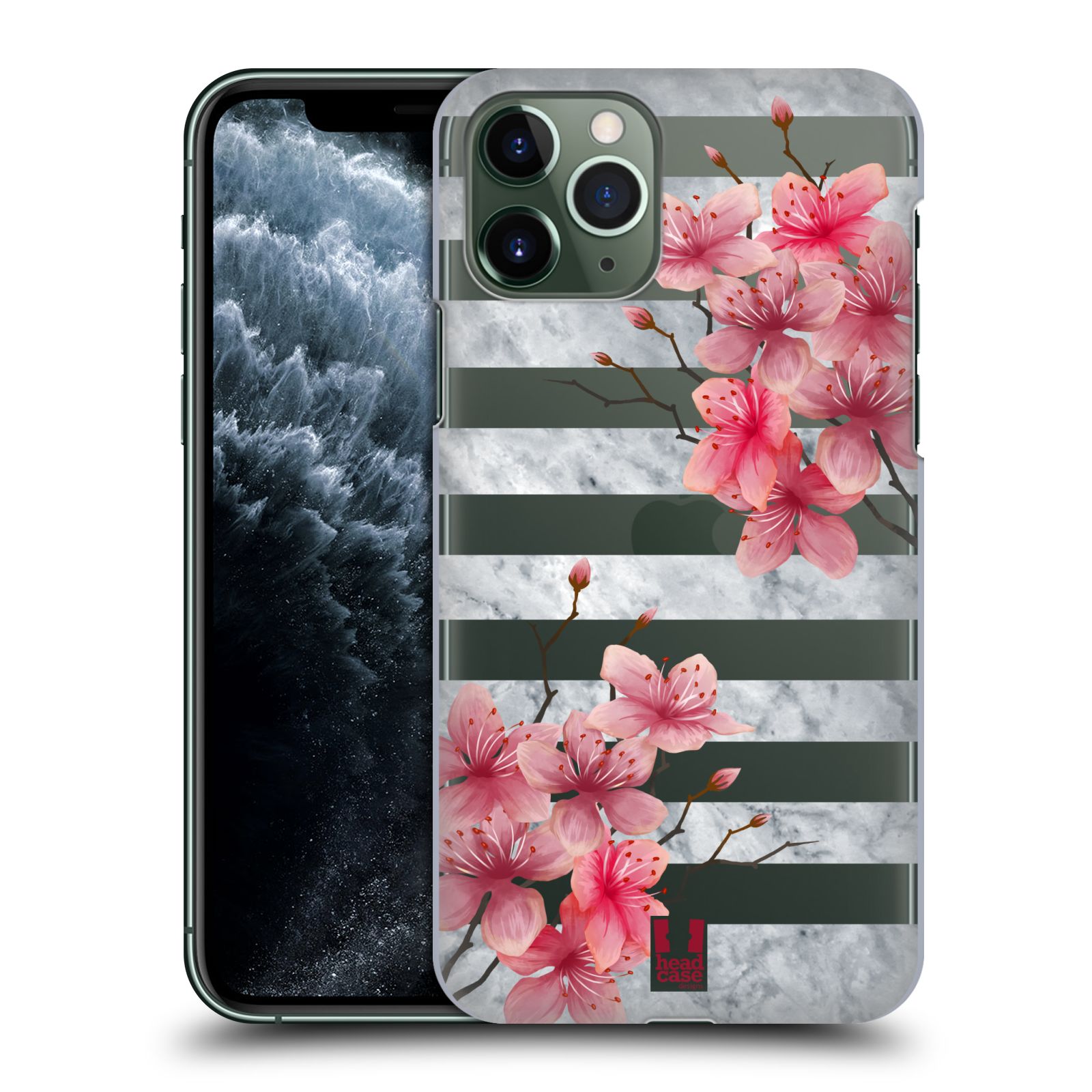 Pouzdro na mobil Apple Iphone 11 PRO - HEAD CASE - růžové květy v rozkvětu a mramor