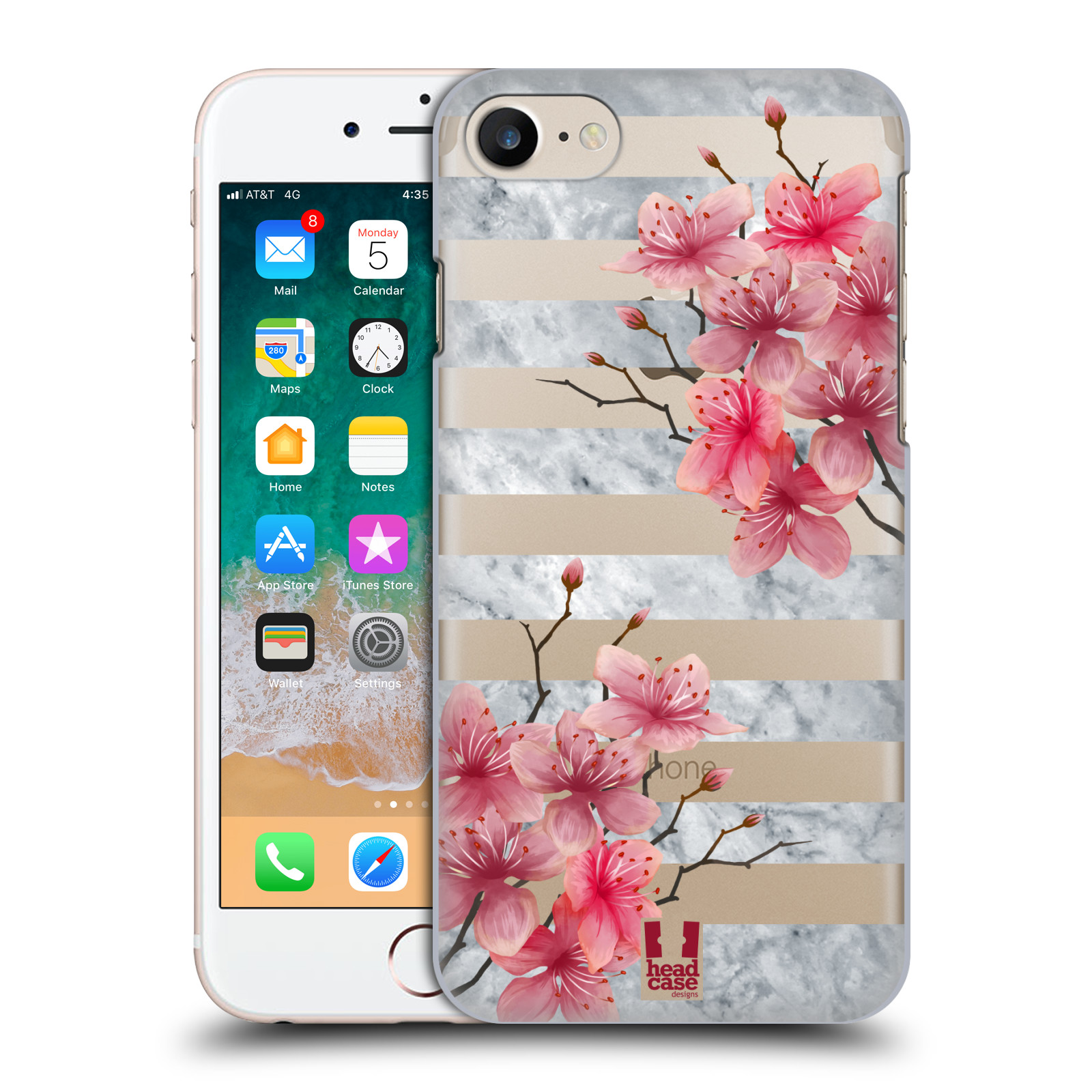 Plastové pouzdro pro mobil Apple Iphone 7/8/SE 2020 růžové květy v rozkvětu a mramor
