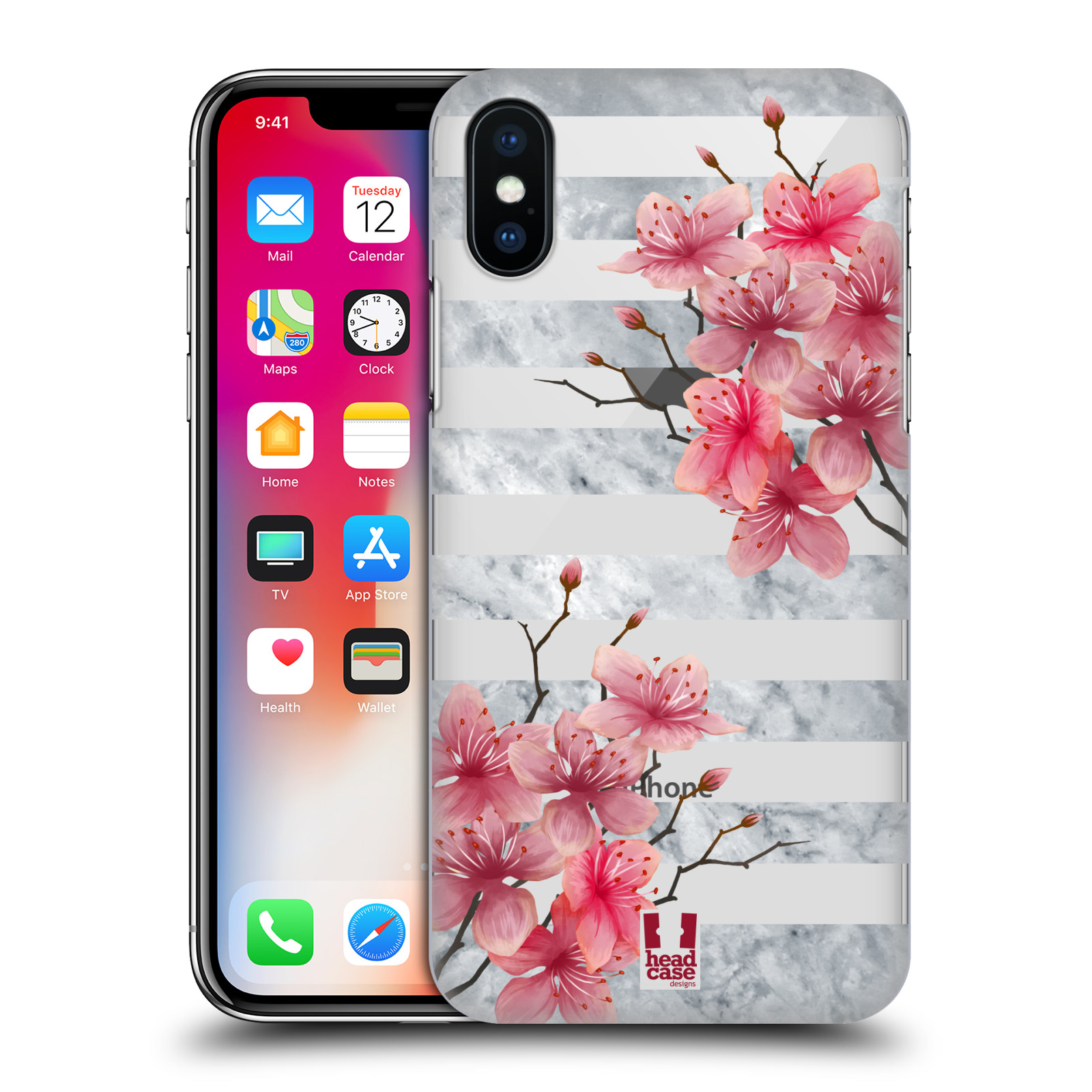 HEAD CASE plastový obal na mobil Apple Iphone X / XS růžové květy v rozkvětu a mramor