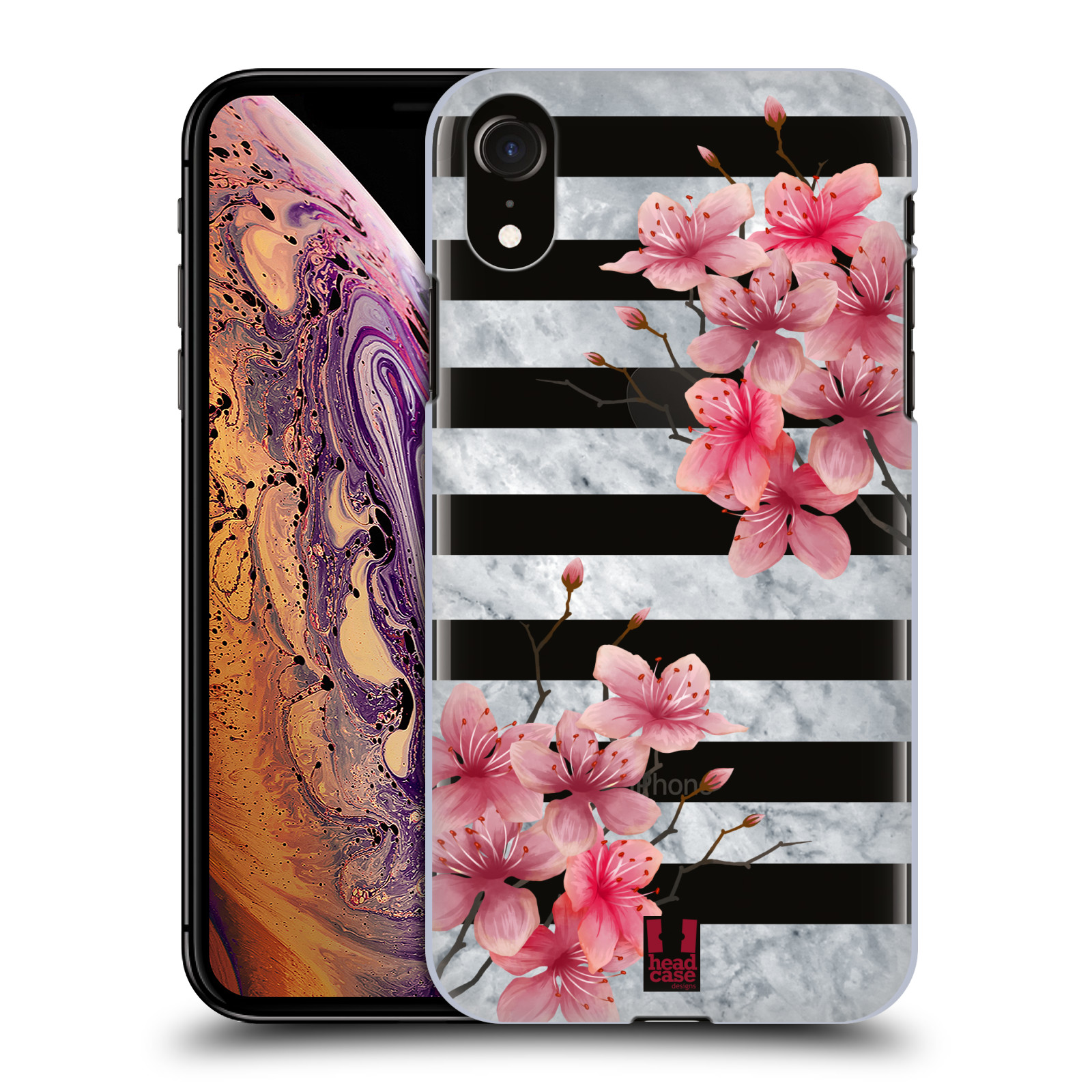 HEAD CASE plastový obal na mobil Apple Iphone XR růžové květy v rozkvětu a mramor