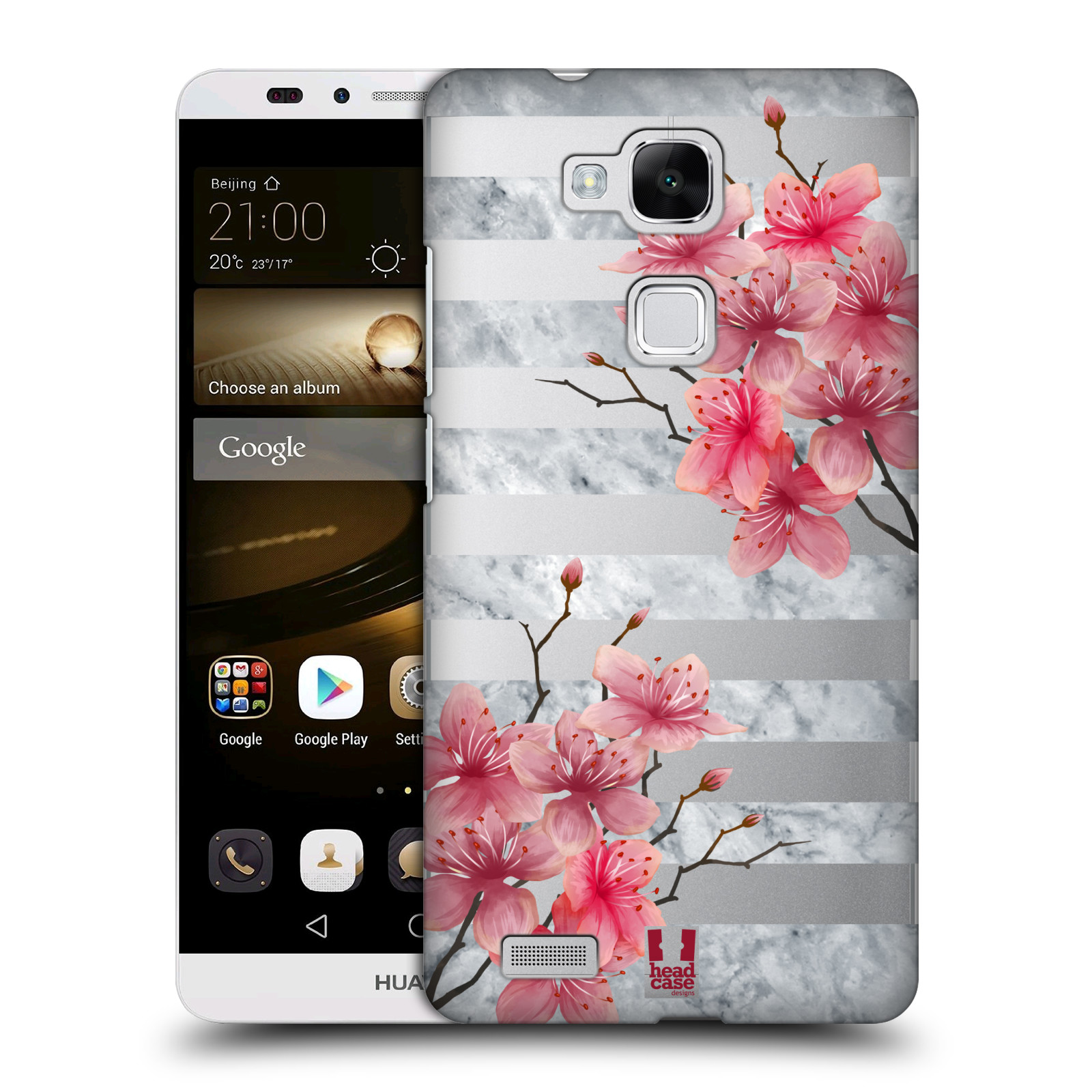 HEAD CASE plastový obal na mobil Huawei Mate 7 růžové květy v rozkvětu a mramor